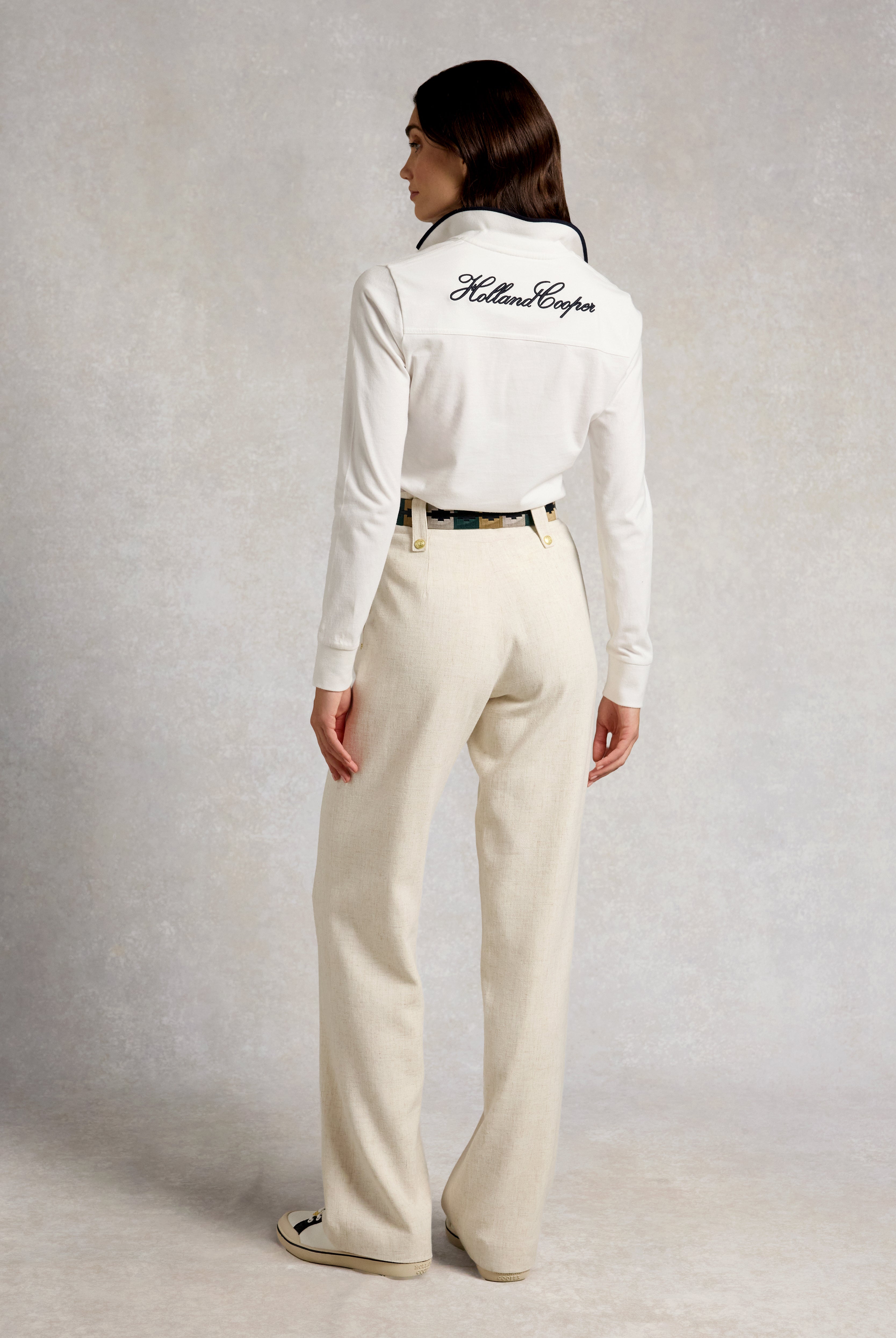 Holland Cooper White Heritage Long Sleeve Polo Shirt #Colour_White