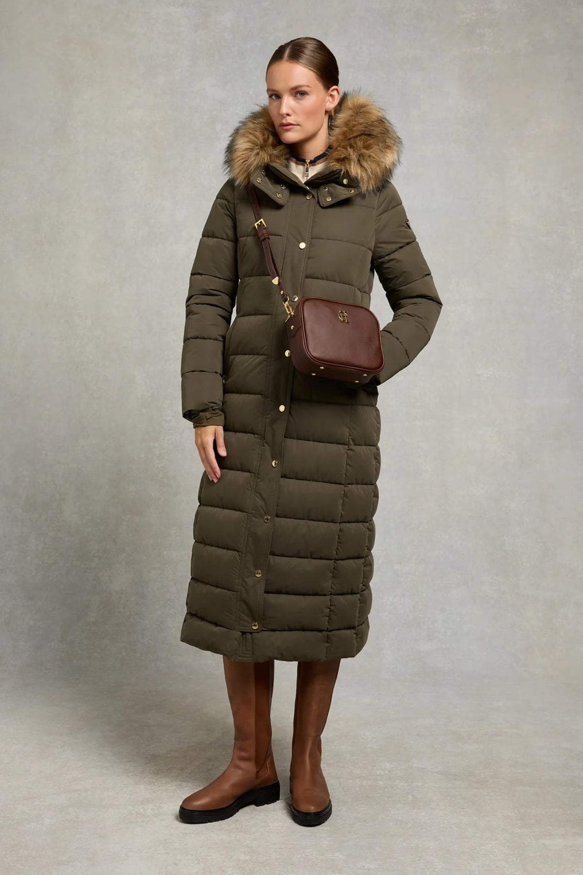 Holland Cooper Stoneleigh Longline Coat #Colour_Heritage Khaki
