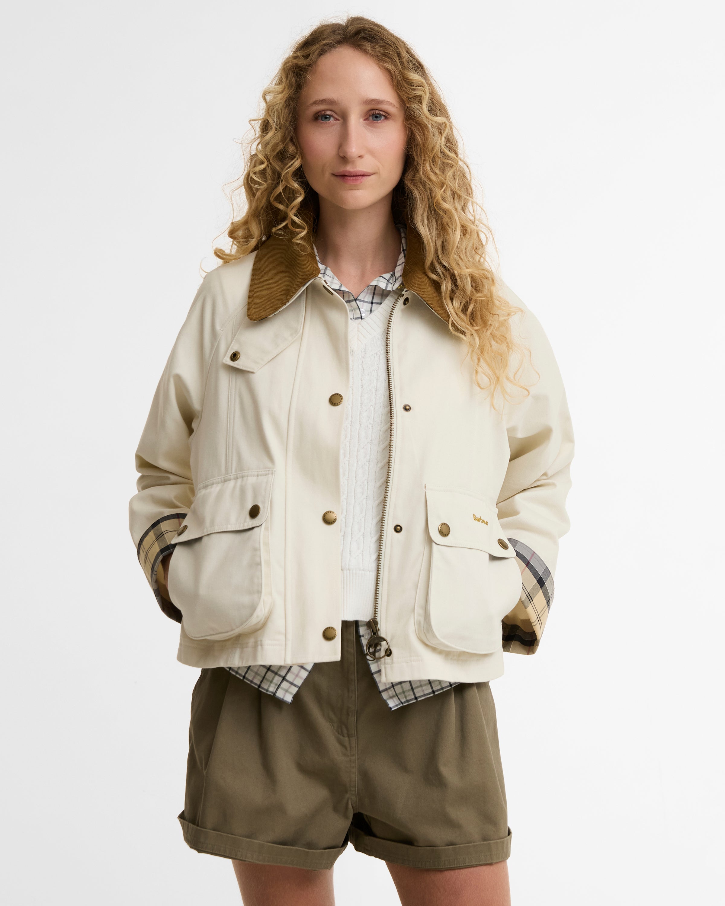 Barbour Cropped Beadnell Casual Jacket #Colour_Light Pearl/Dress