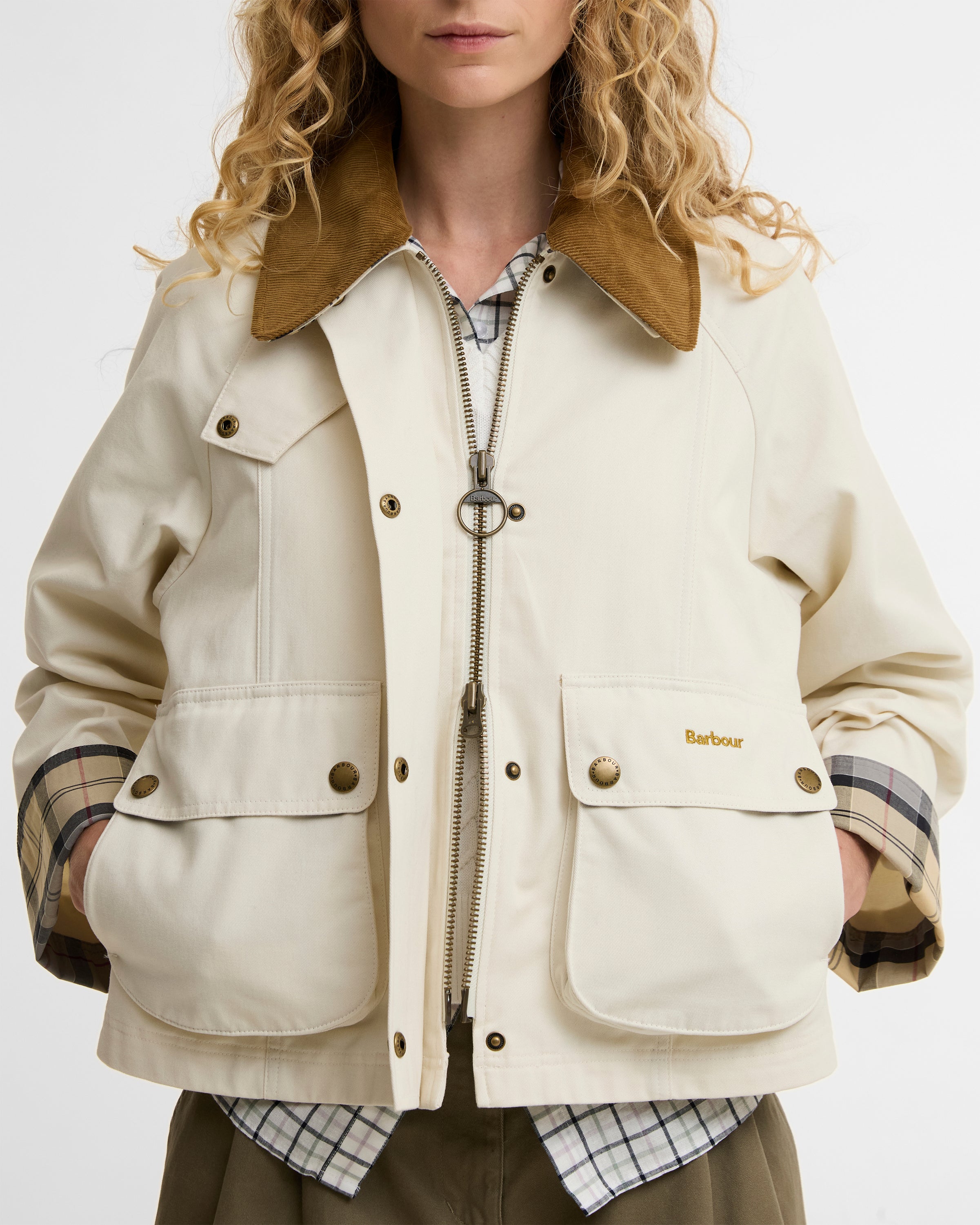 Barbour Cropped Beadnell Casual Jacket #Colour_Light Pearl/Dress