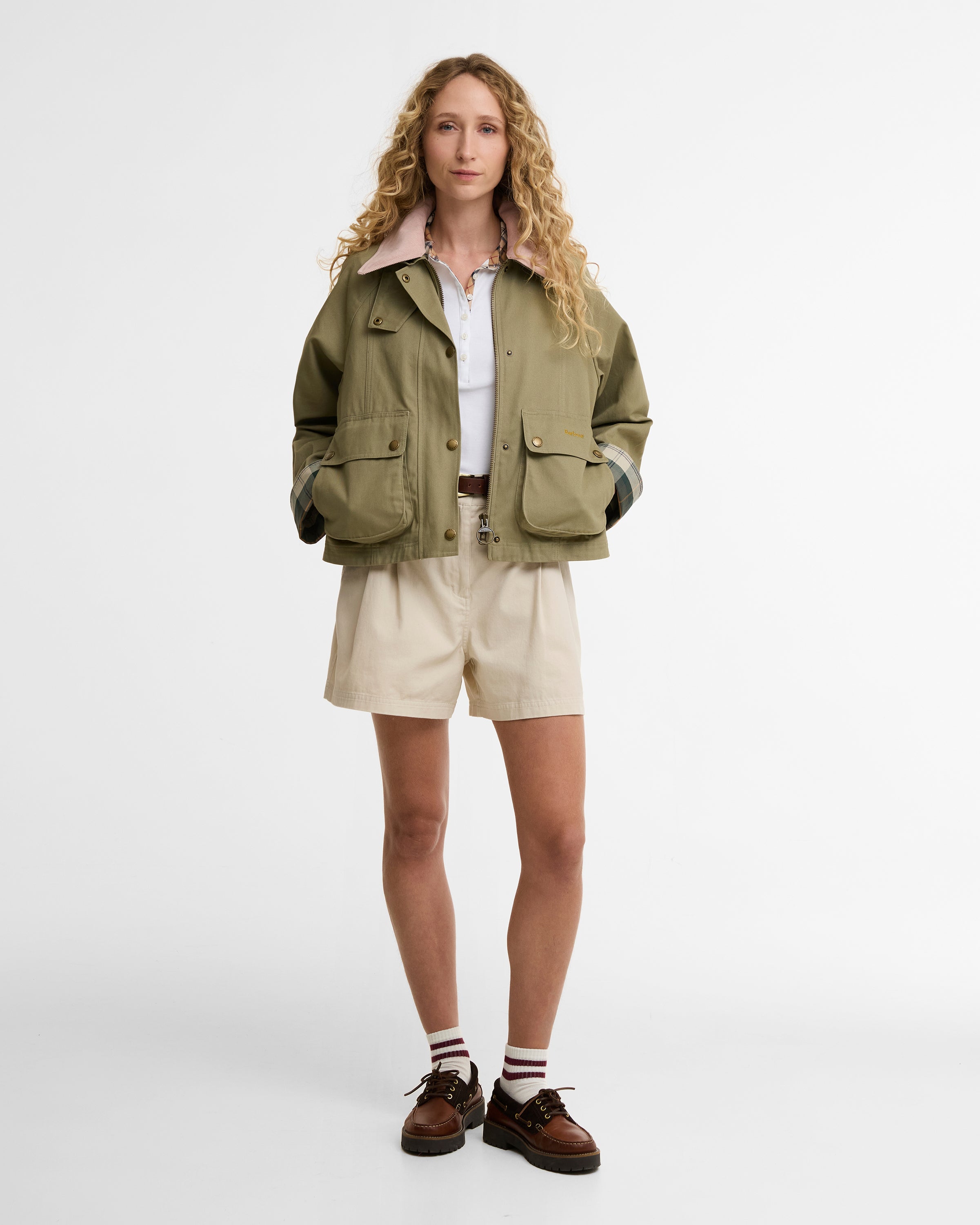 Barbour Cropped Beadnell Casual Jacket #Colour_Bleached Olive/Ancient