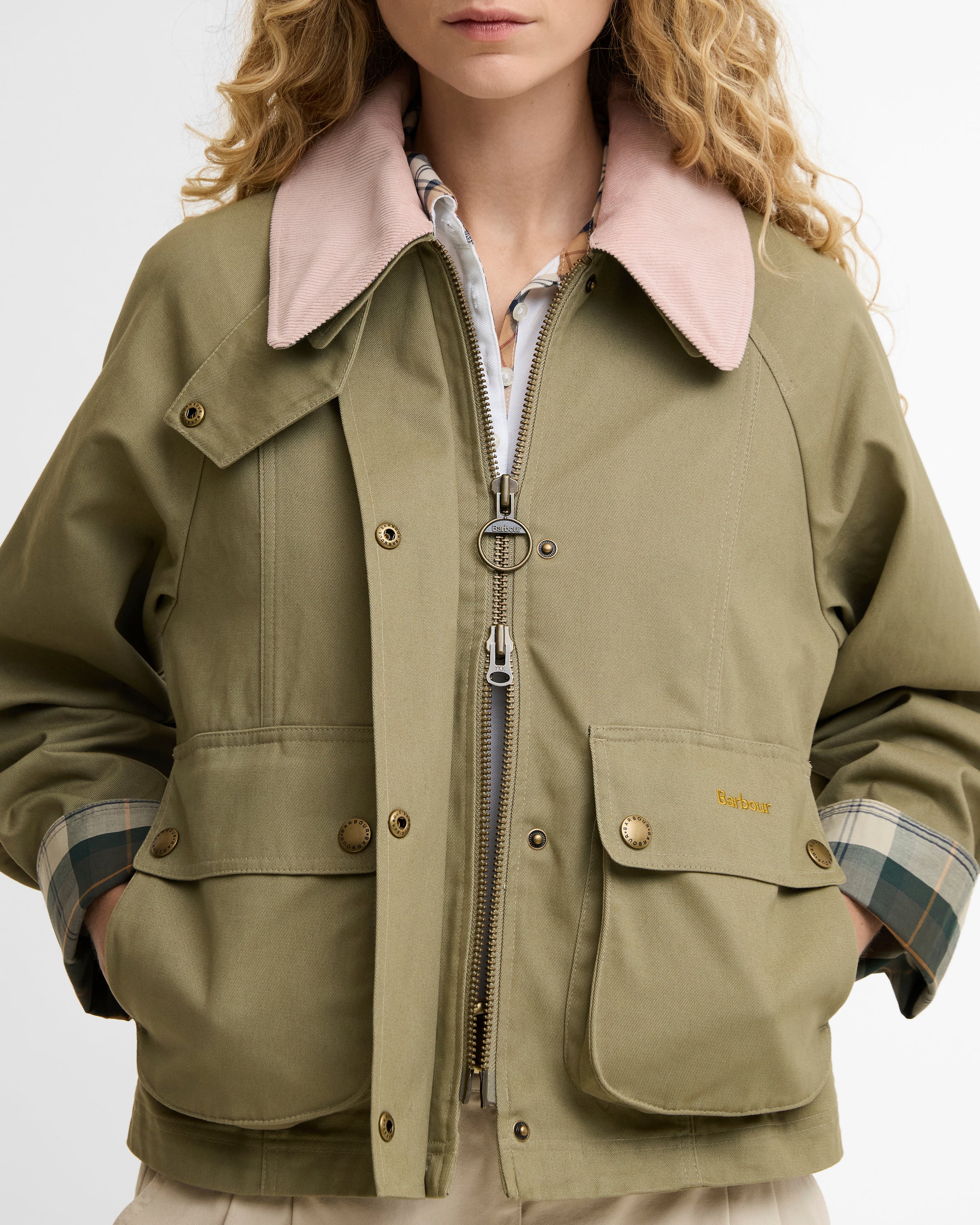 Barbour Cropped Beadnell Casual Jacket #Colour_Light Pearl/Dress