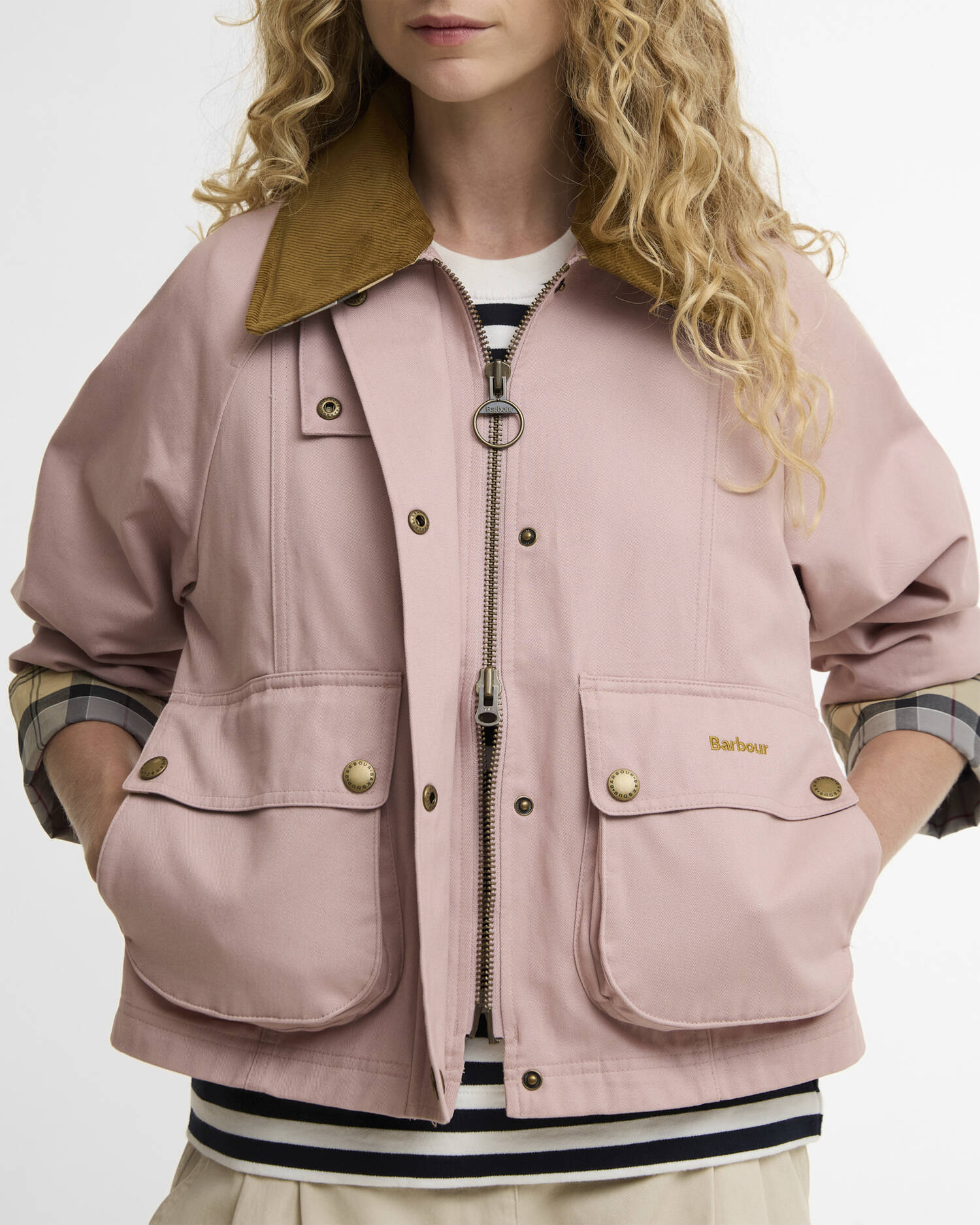 Barbour Cropped Beadnell Casual Jacket #Colour_Light Pearl/Dress