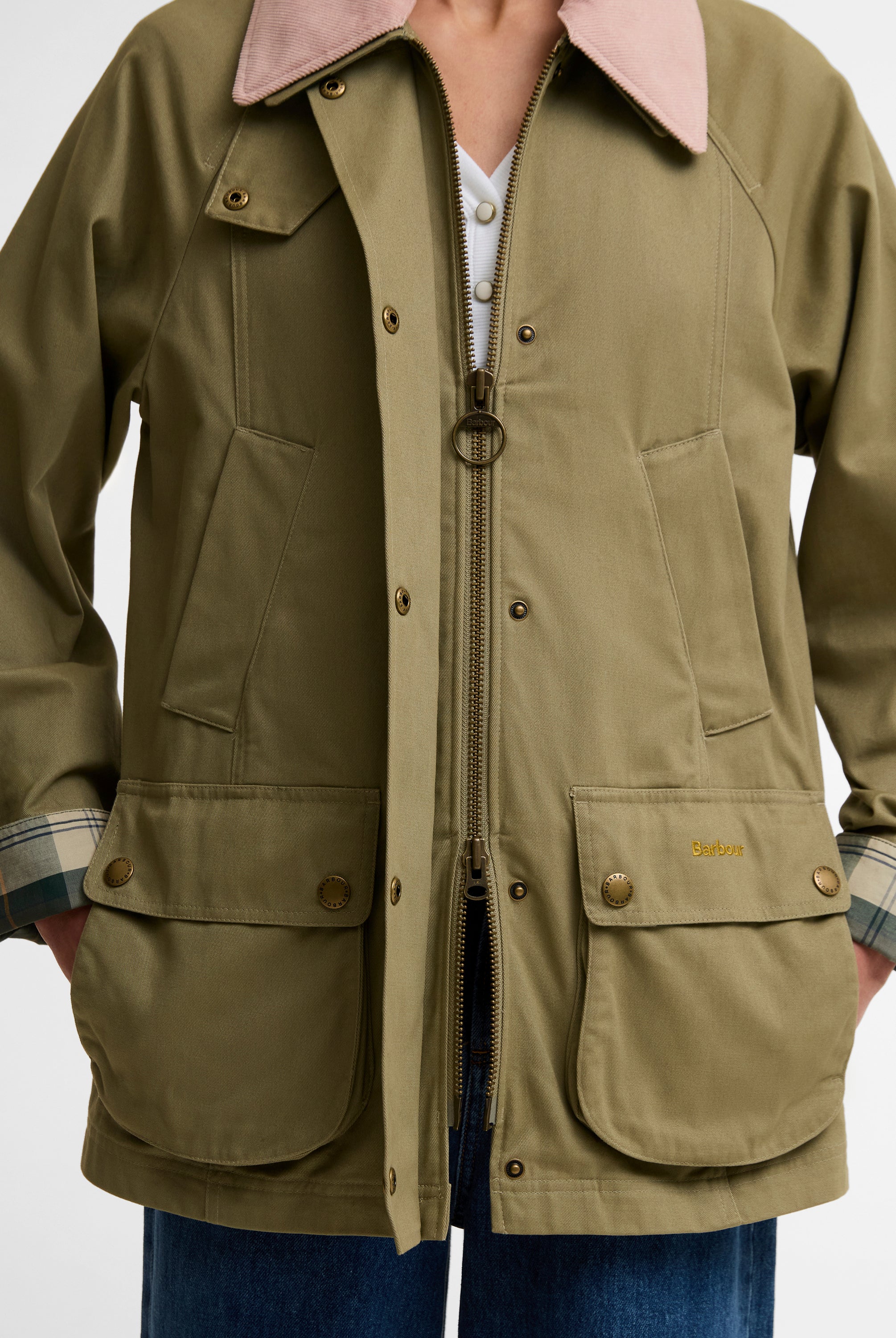 Barbour Bleached Olive/Ancient Modern Beadnell Casual Jacket #Colour_Bleached Olive/Ancient