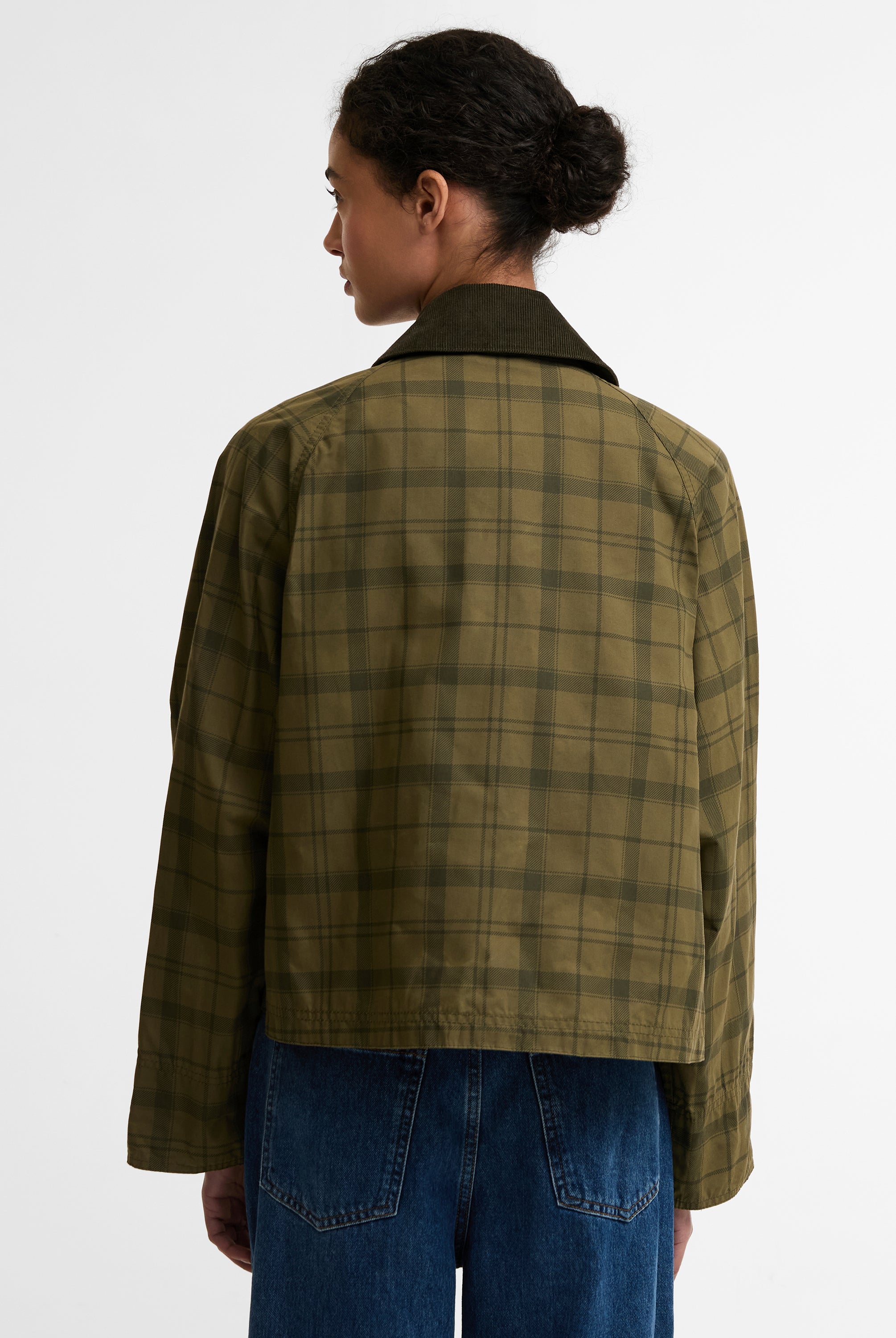 Barbour Dusky Green Tartan/Highland Tartan Cropped Beadnell Casual Jacket #Colour_Dusky Green Tartan/Highland