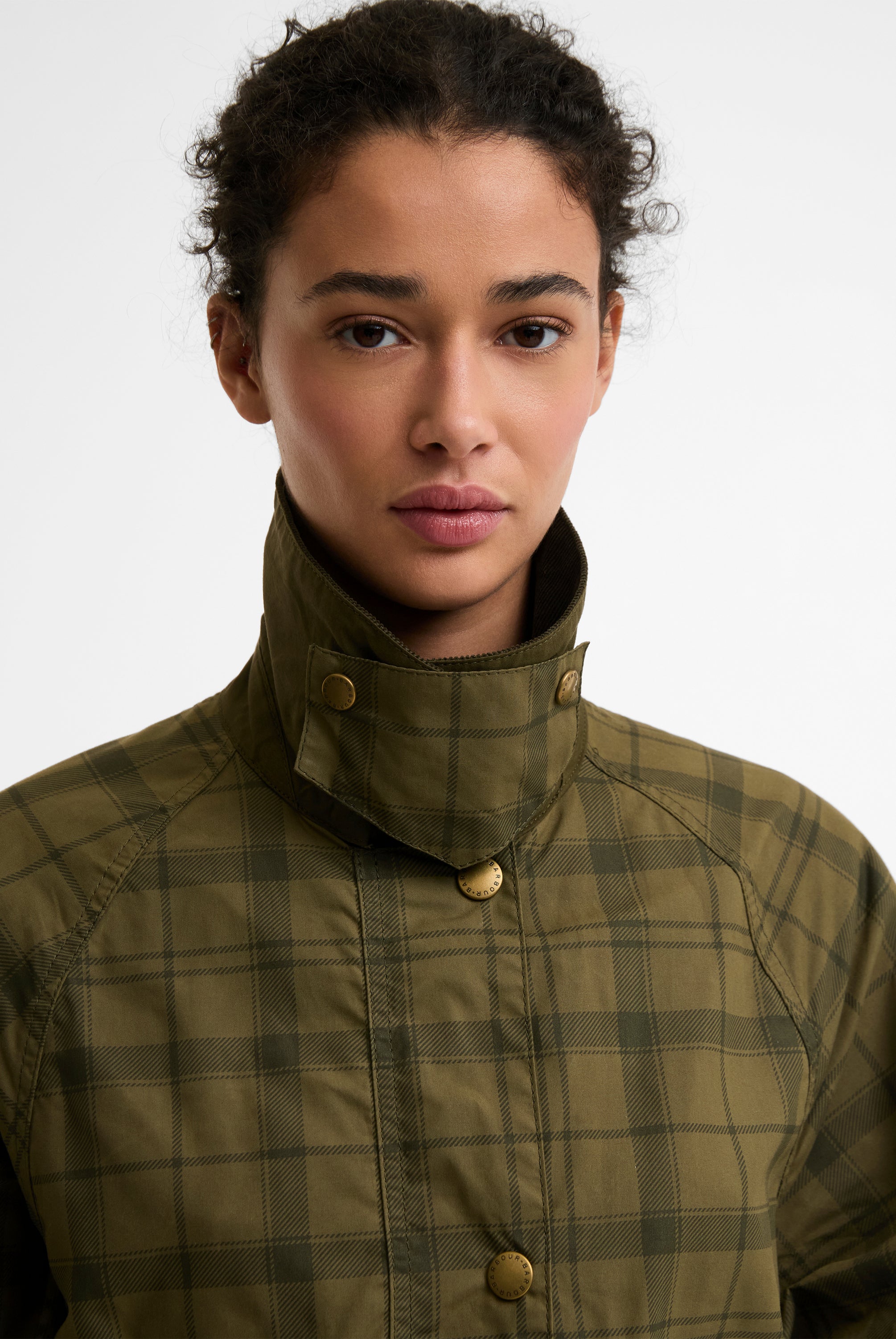 Barbour Dusky Green Tartan/Highland Tartan Cropped Beadnell Casual Jacket #Colour_Dusky Green Tartan/Highland