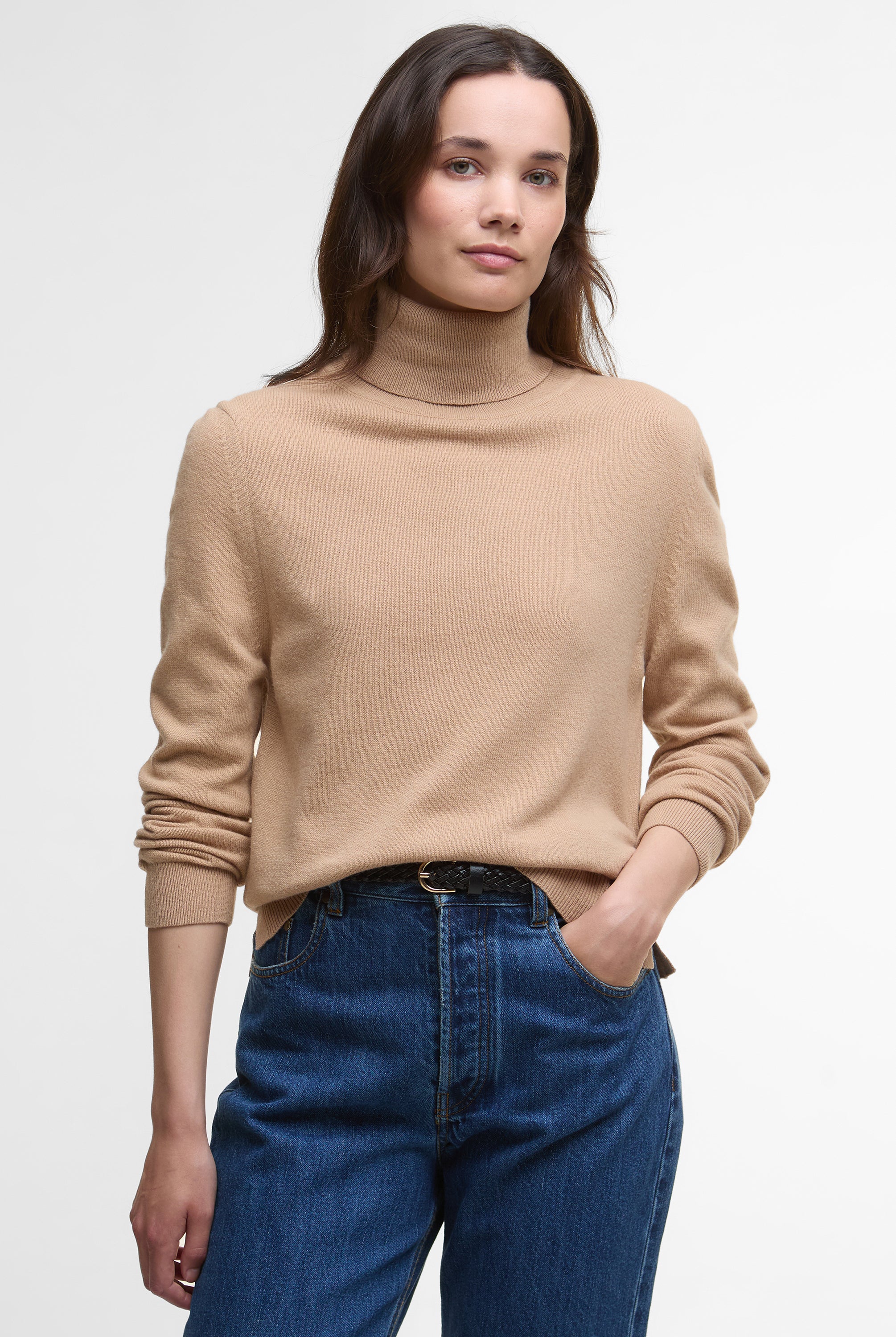 Barbour Pendle Roll Collar Knitted Jumper #Colour_Camel/Hessian
