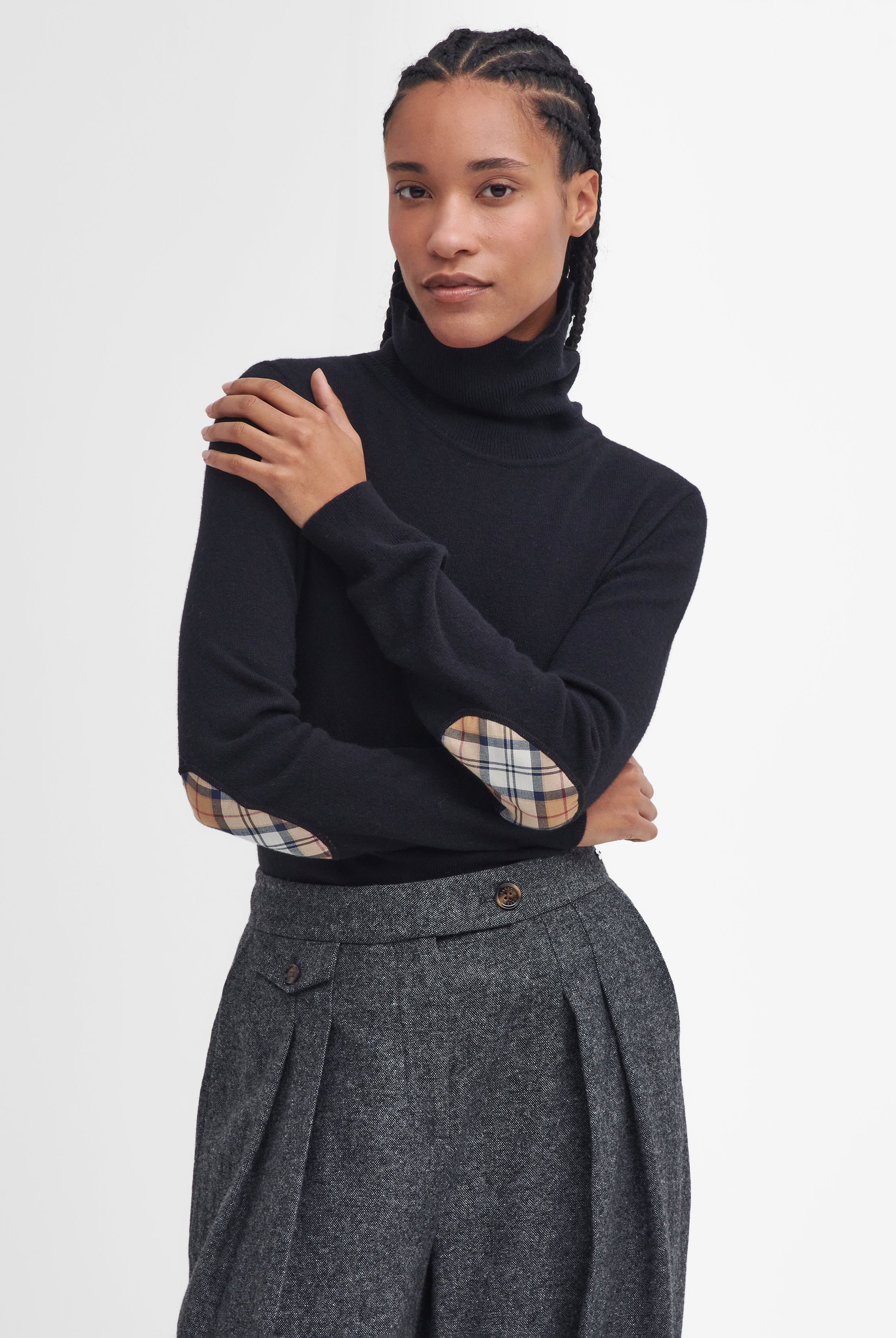 Barbour Pendle Roll Collar Knitted Jumper #Colour_Black/Hessian