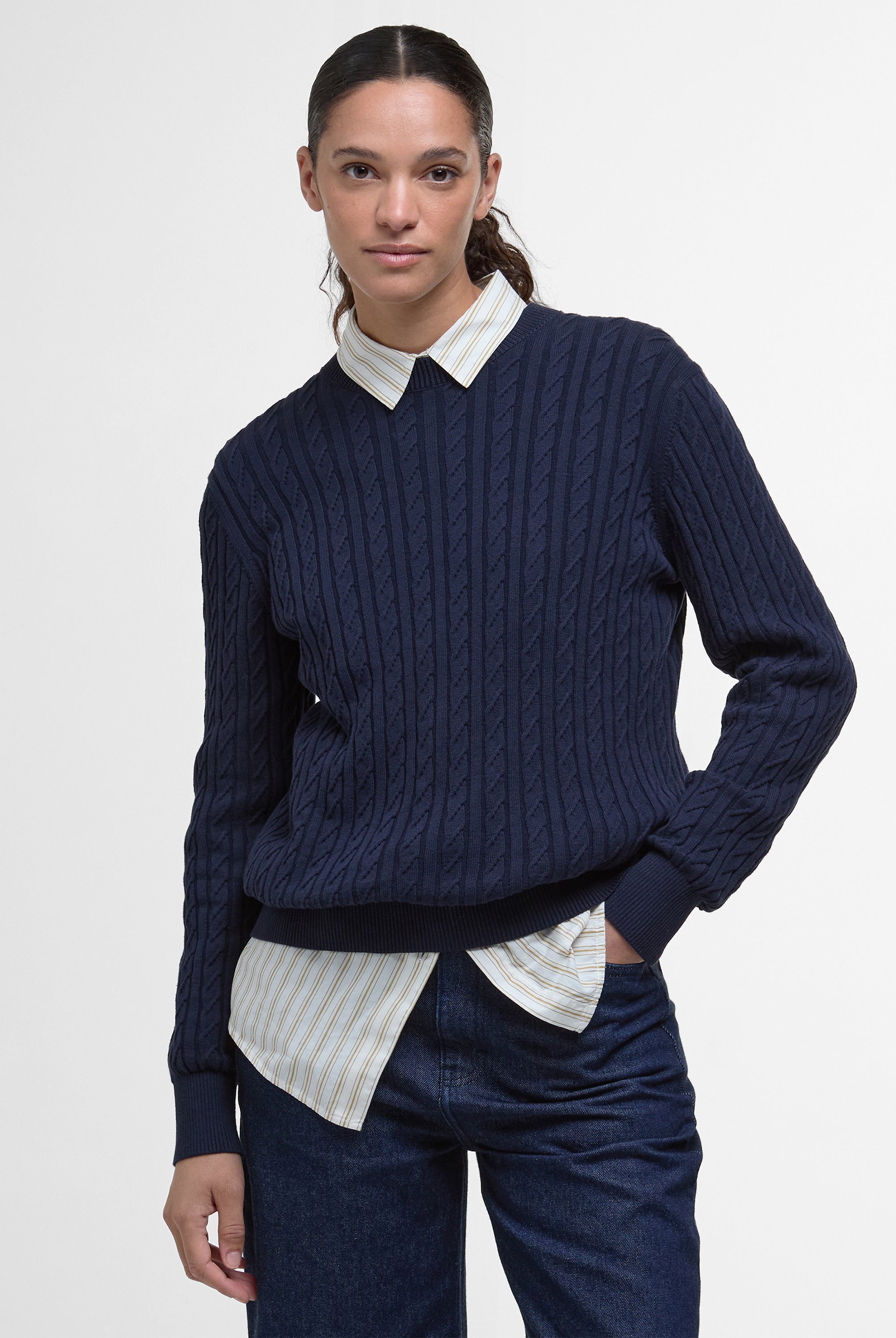 Barbour Navy Hartland Crew Knitted Jumper #Colour_Navy