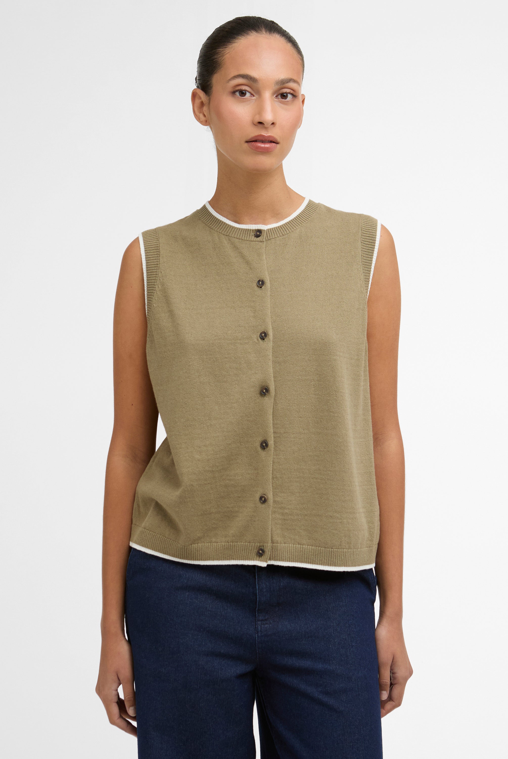 Barbour Bleached Olive/cloud Maia Knitted Vest #Colour_Bleached Olive/cloud
