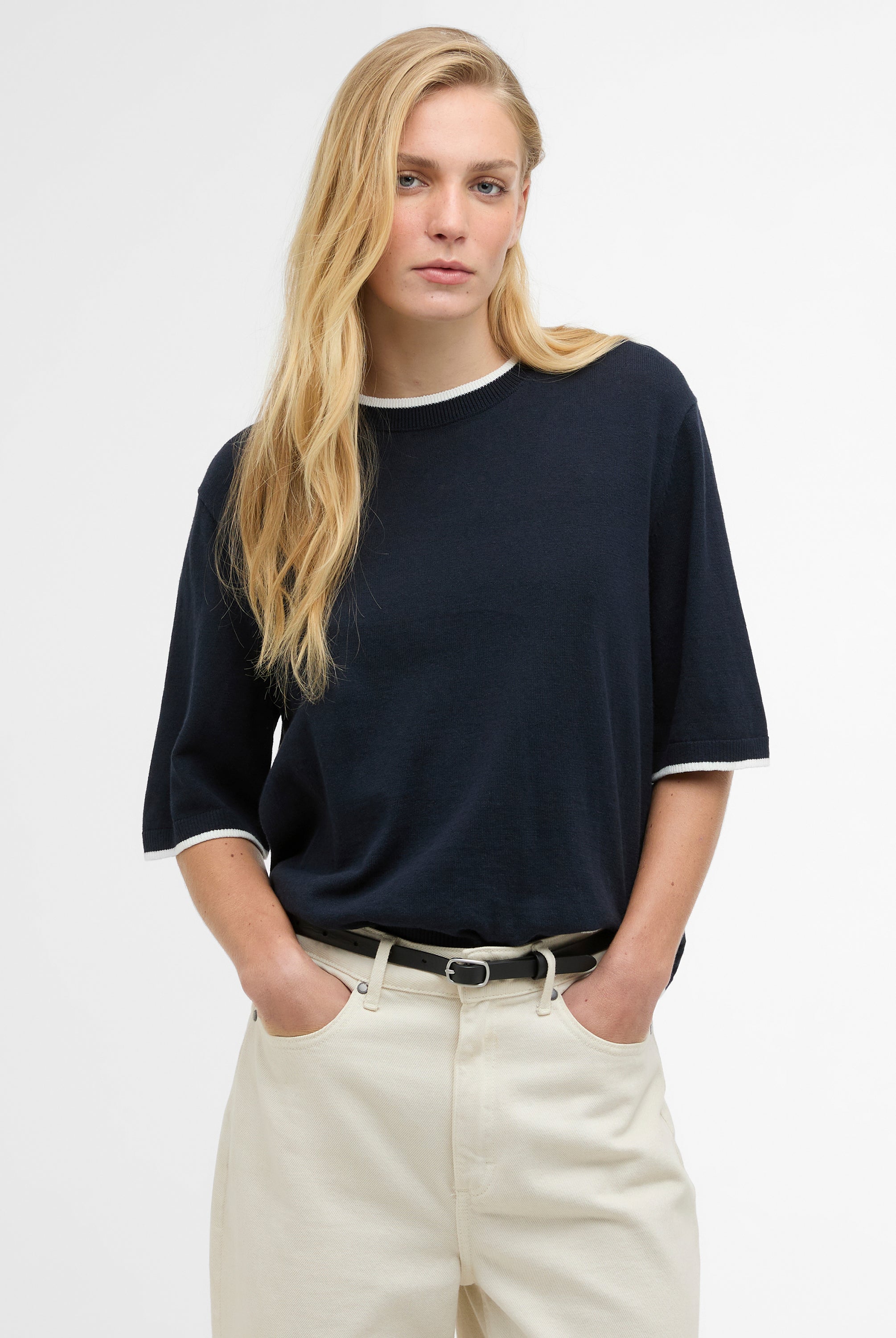 Barbour Dark Navy/Cloud Verona Knitted T-Shirt #Colour_Dark Navy/Cloud