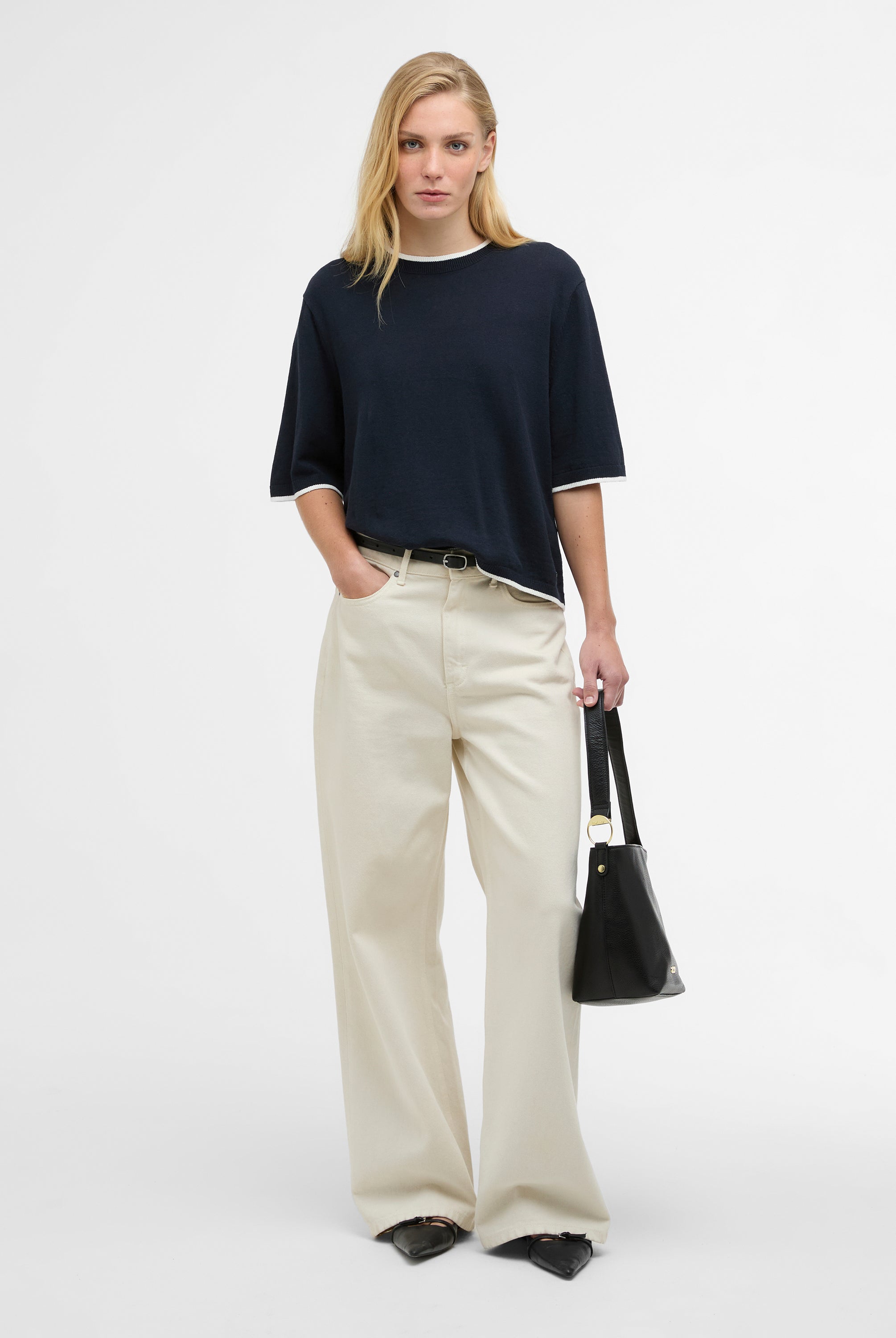 Barbour Dark Navy/Cloud Verona Knitted T-Shirt #Colour_Dark Navy/Cloud