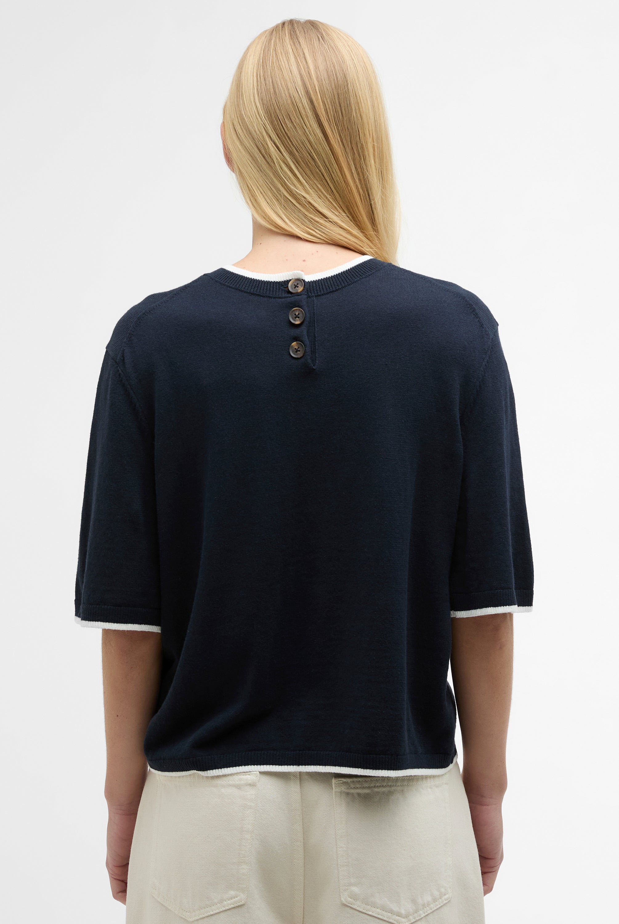 Barbour Dark Navy/Cloud Verona Knitted T-Shirt #Colour_Dark Navy/Cloud