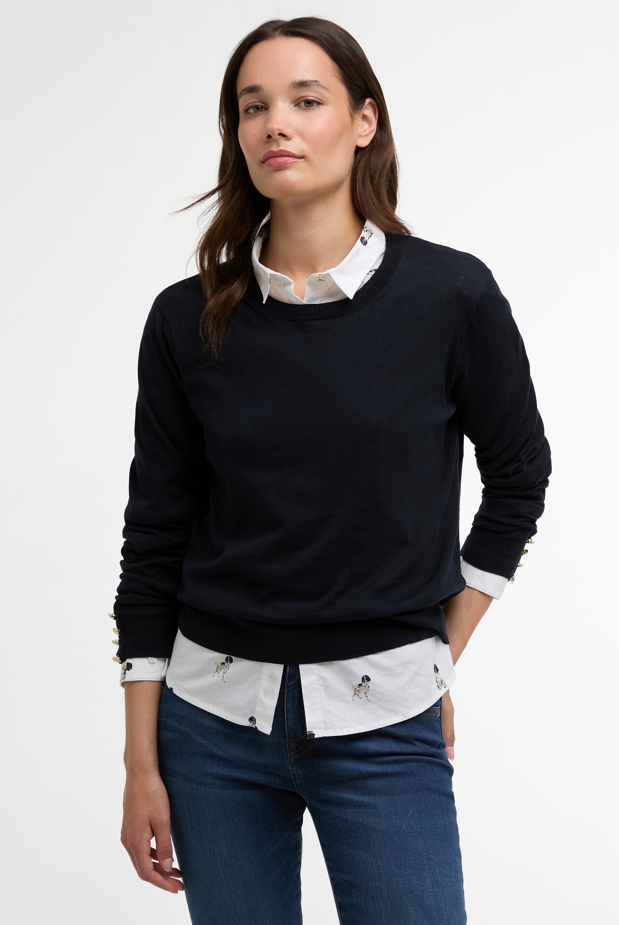 Barbour Navy Clover Knitted Jumper #Colour_Navy