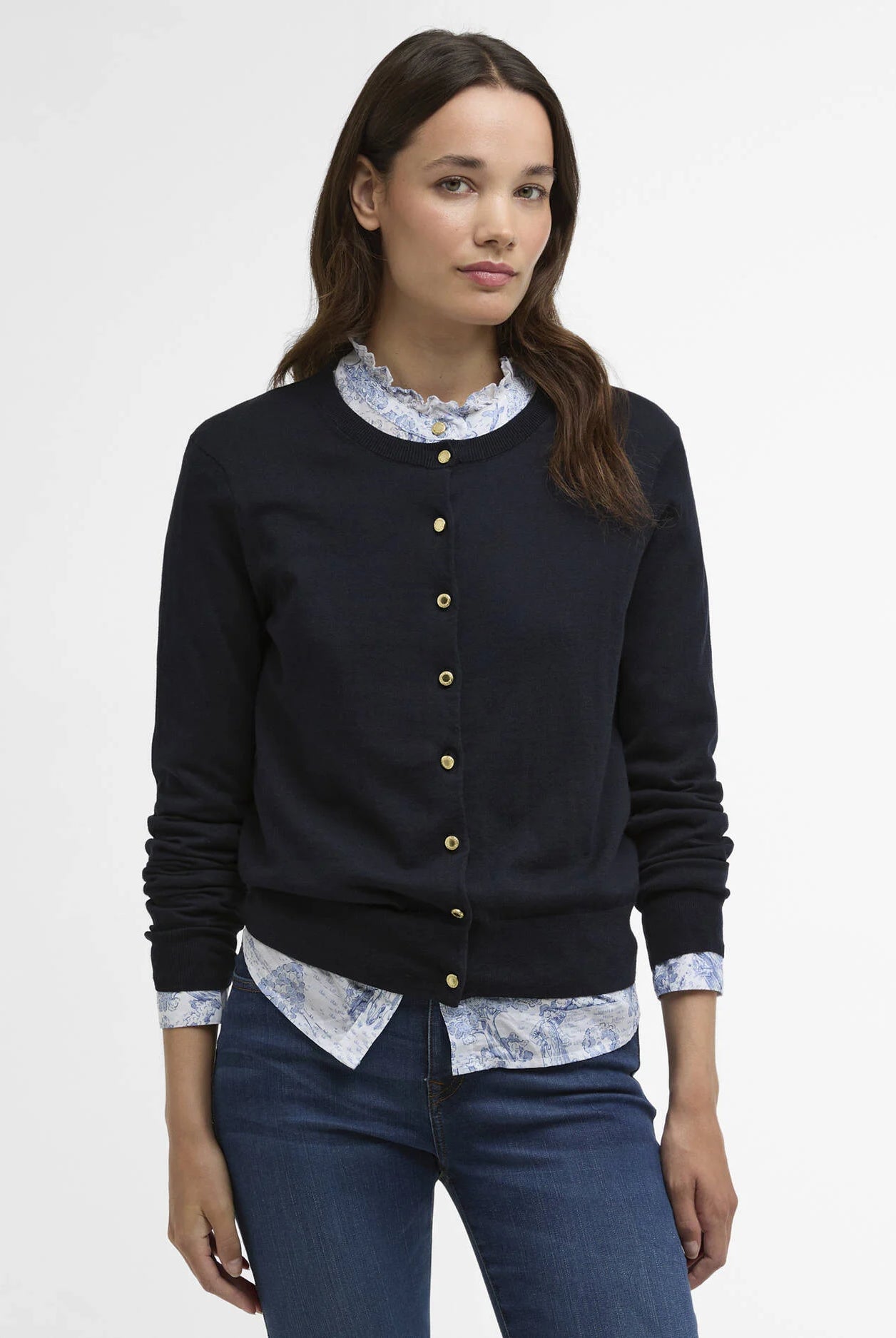 Barbour Navy Wisteria Knitted Cardigan #Colour_Navy