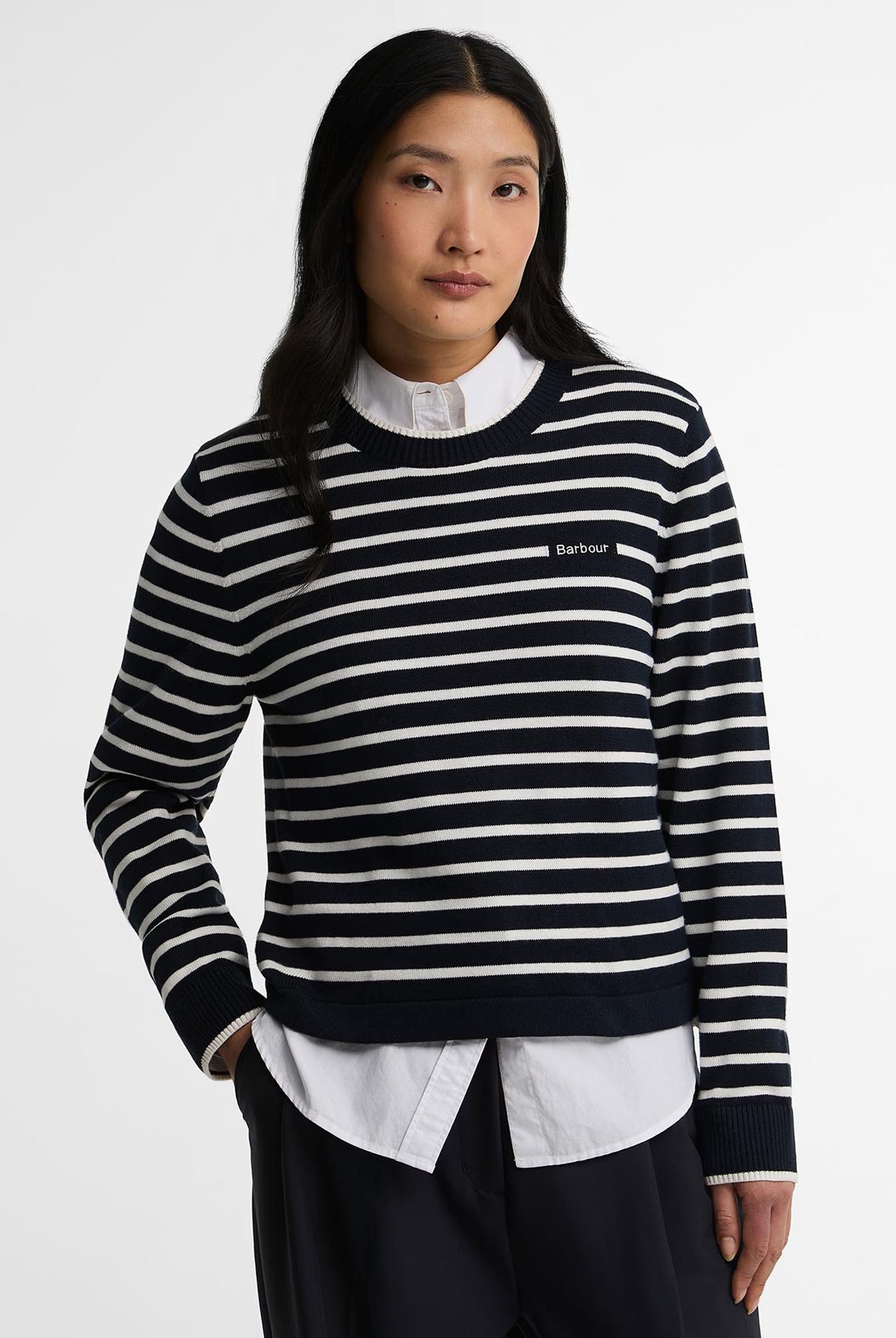 Barbour Emmy Knitted Jumper #Colour_Dark Navy Stripe