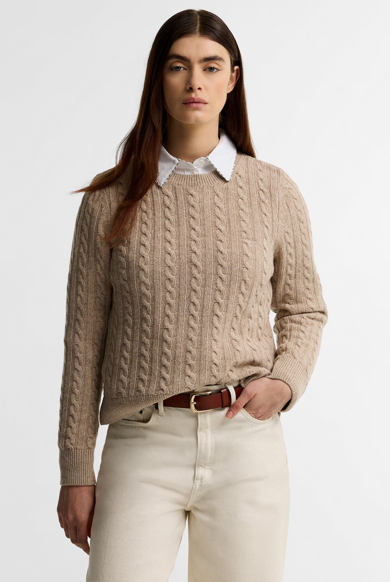 Barbour Ashdown Cable Knitted Jumper #Colour_Honey