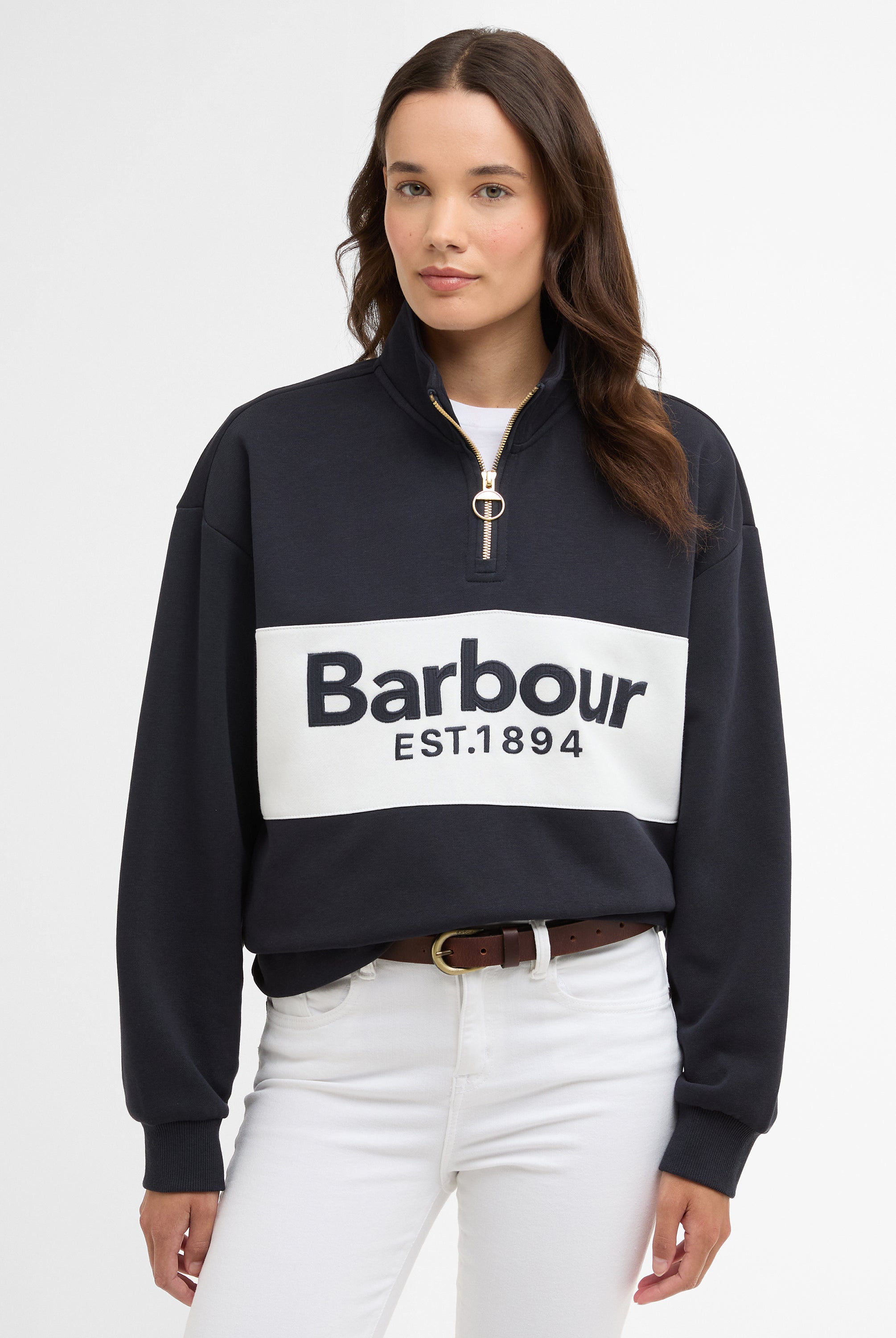Barbour Dark Navy Zaria Half Zip Sweatshirt #Colour_Dark Navy