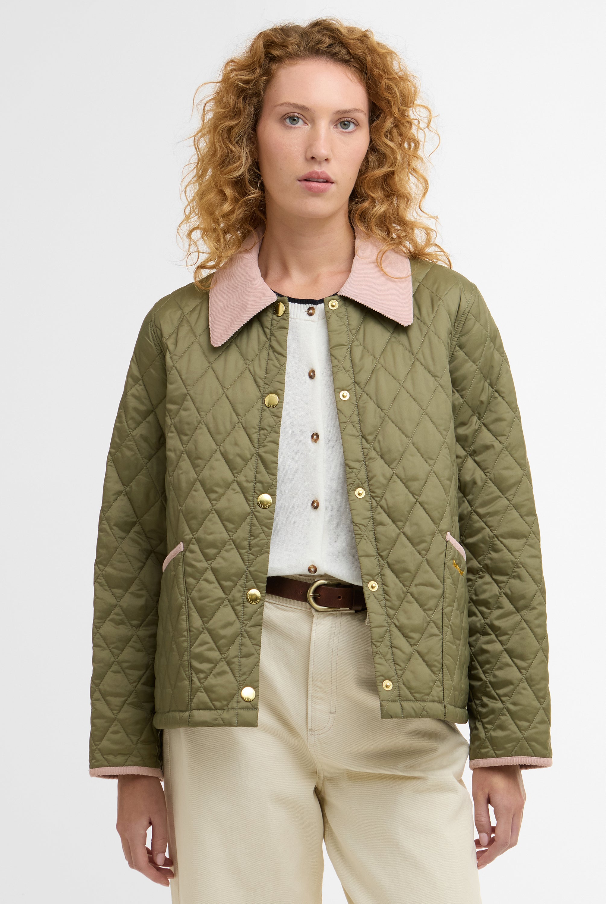 Barbour Bleached Olive/Ancient Icons Cropped Liddesdale Quilted Jacket #Colour_Bleached Olive/Ancient
