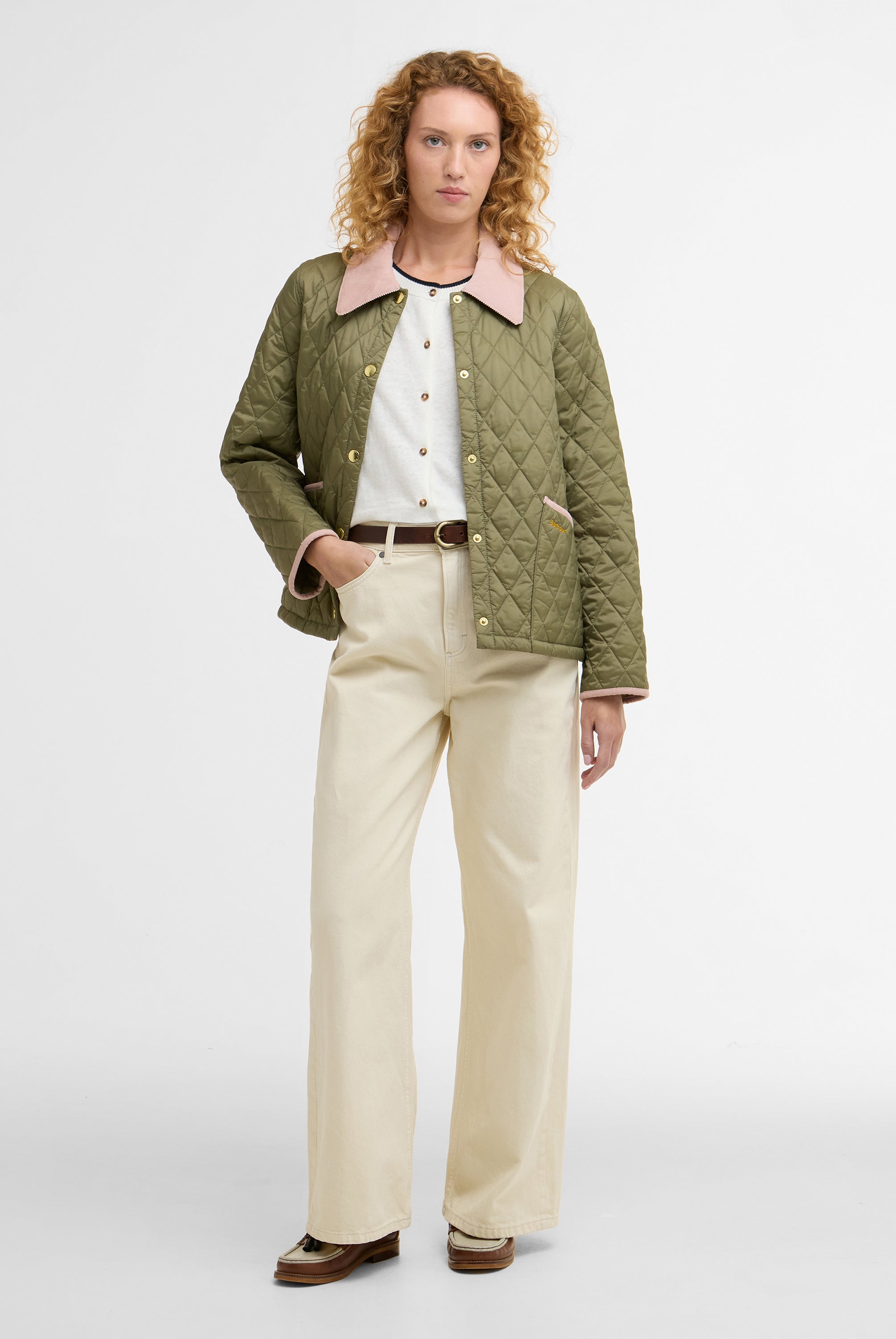 Barbour Bleached Olive/Ancient Icons Cropped Liddesdale Quilted Jacket #Colour_Bleached Olive/Ancient