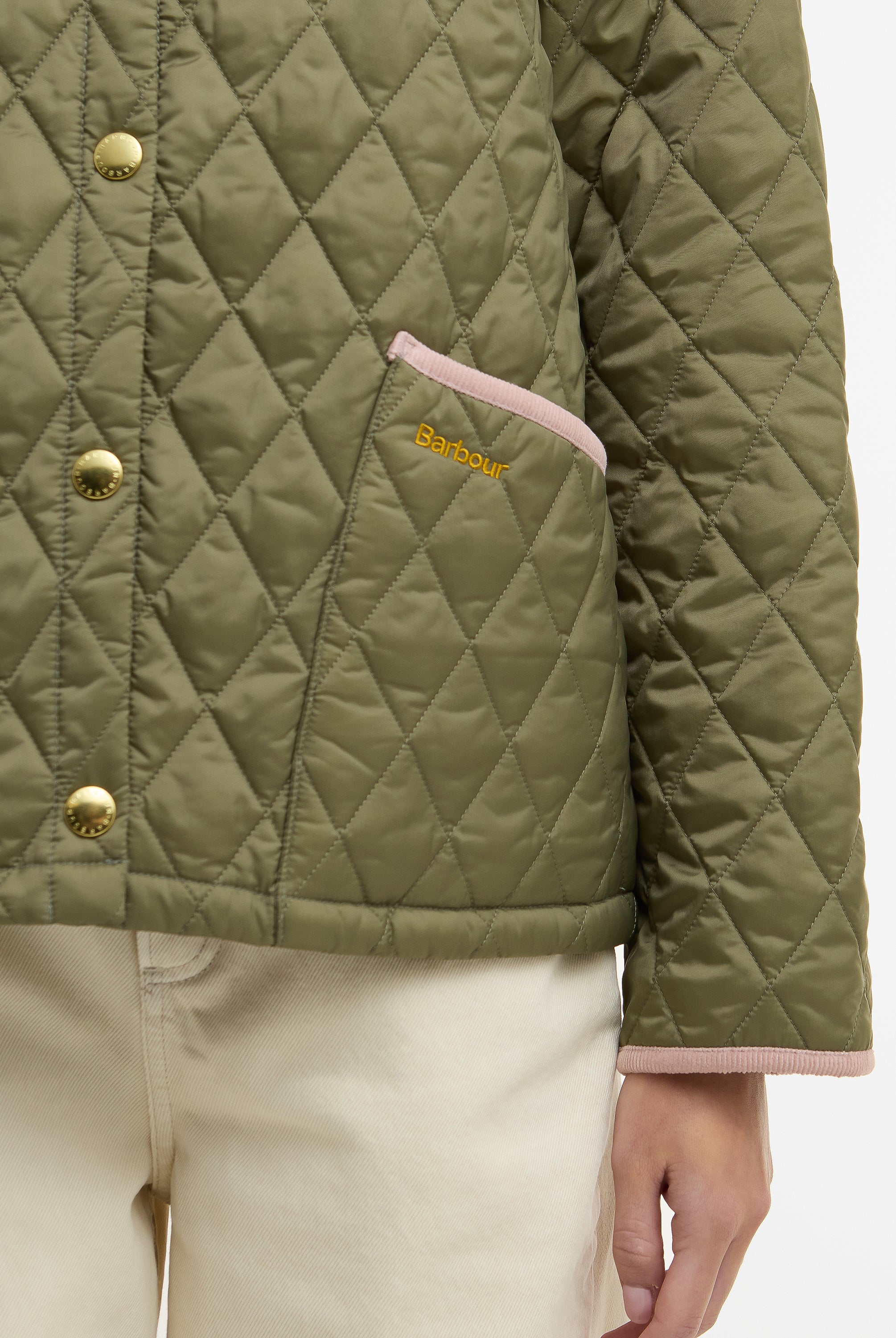 Barbour Bleached Olive/Ancient Icons Cropped Liddesdale Quilted Jacket #Colour_Bleached Olive/Ancient