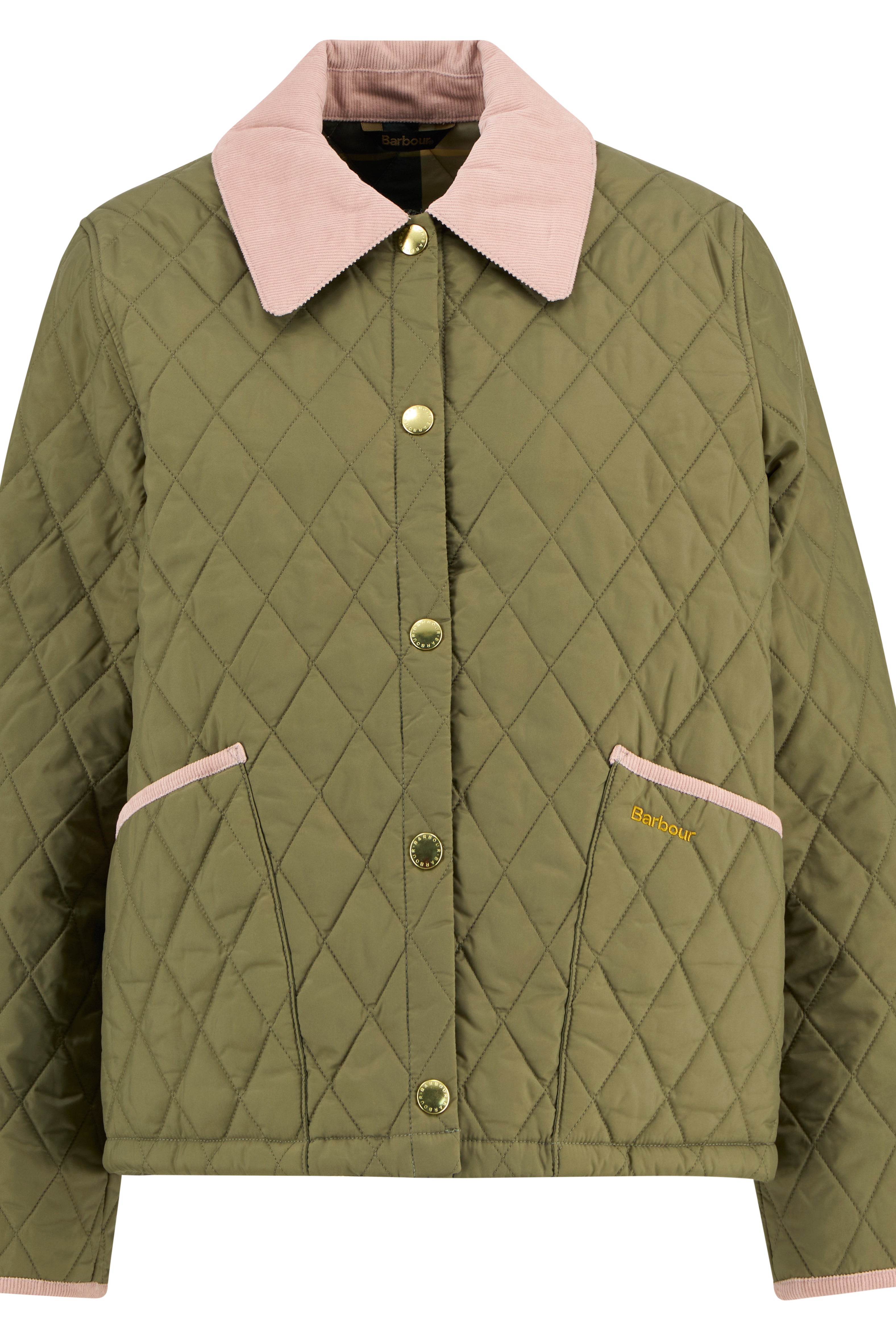 Barbour Bleached Olive/Ancient Icons Cropped Liddesdale Quilted Jacket #Colour_Bleached Olive/Ancient