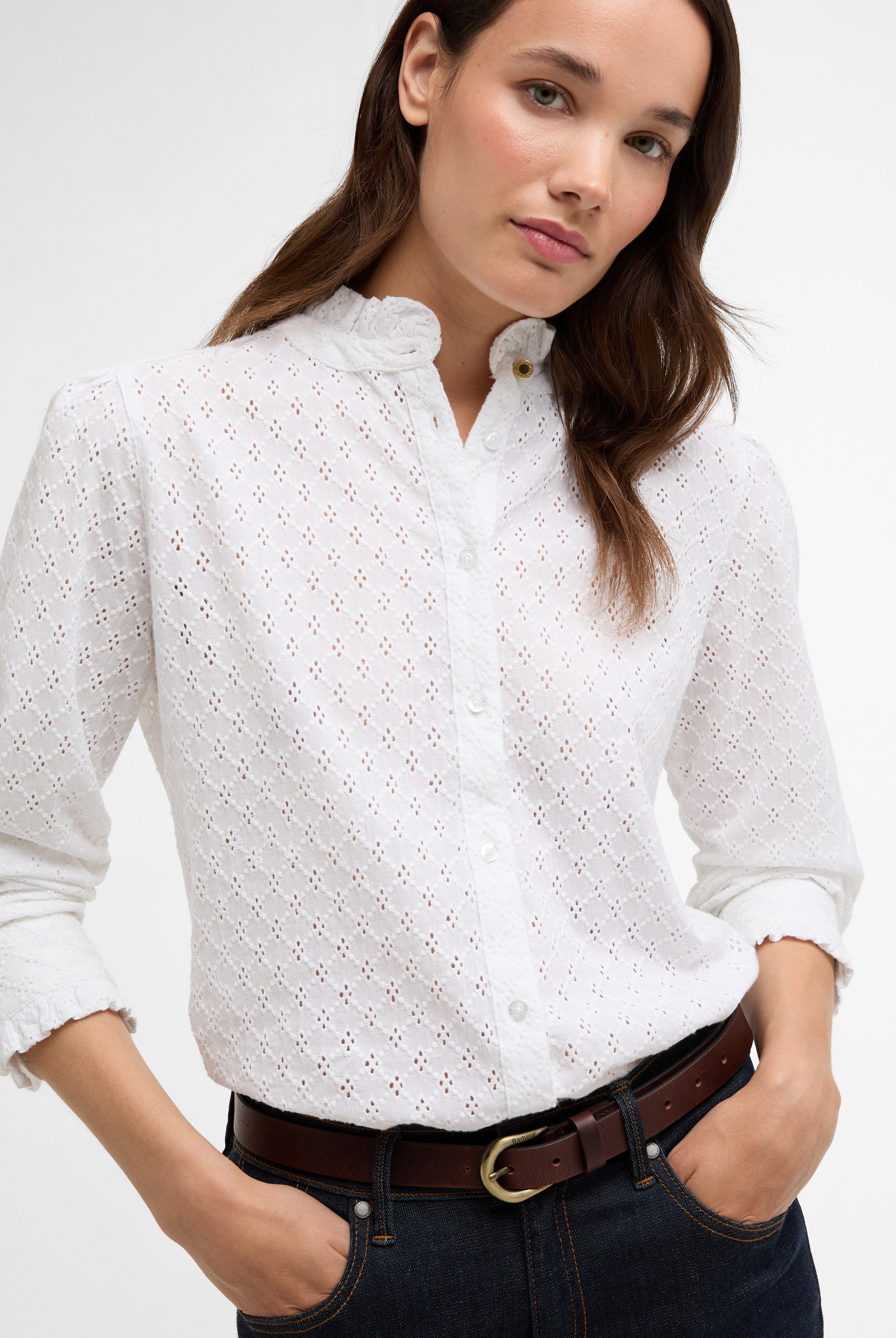 Barbour White Cynthia Shirt #Colour_White