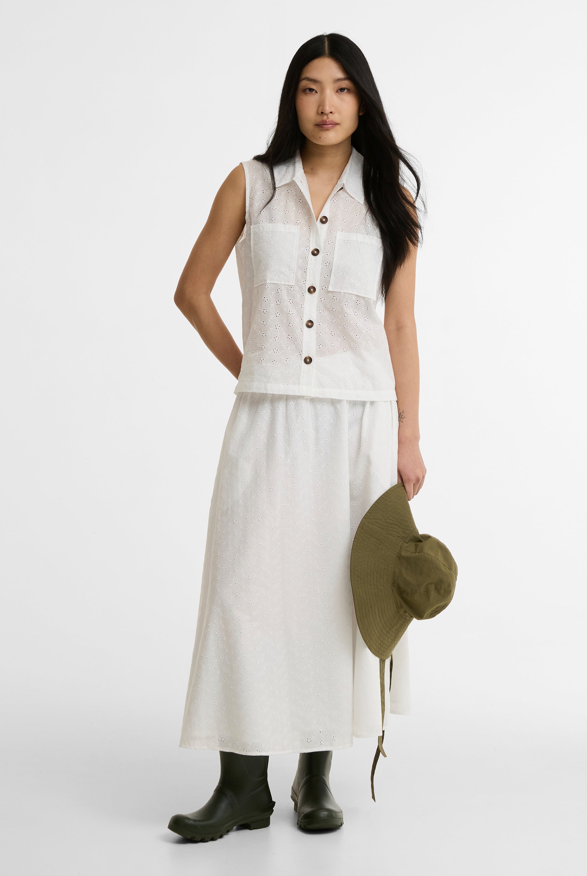 Barbour White Melody Midi Skirt #Colour_White