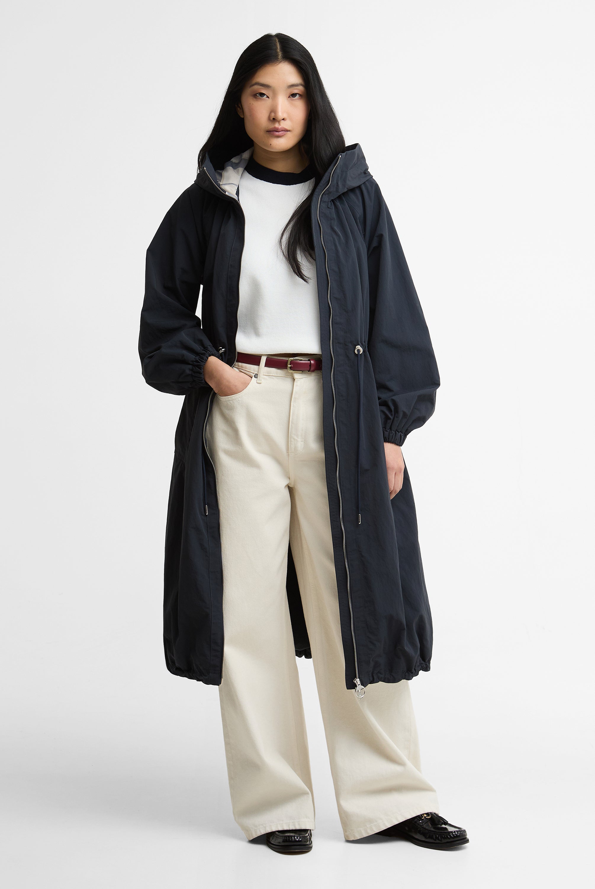 Barbour Dark Navy / Dress Navy Tartan Kempsey Showerproof Parka #Colour_Dark Navy / Dress Navy Tartan