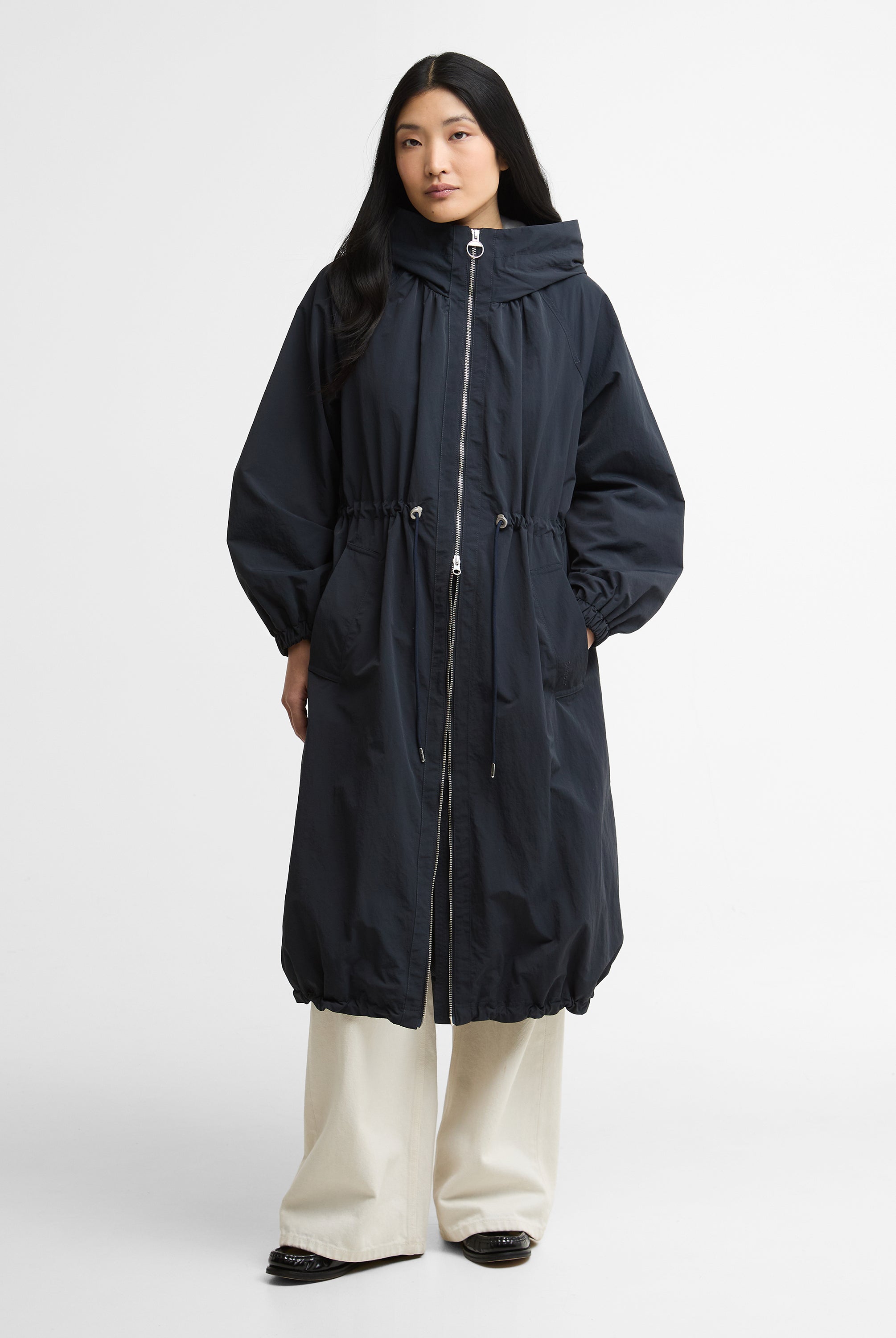 Barbour Dark Navy / Dress Navy Tartan Kempsey Showerproof Parka #Colour_Dark Navy / Dress Navy Tartan