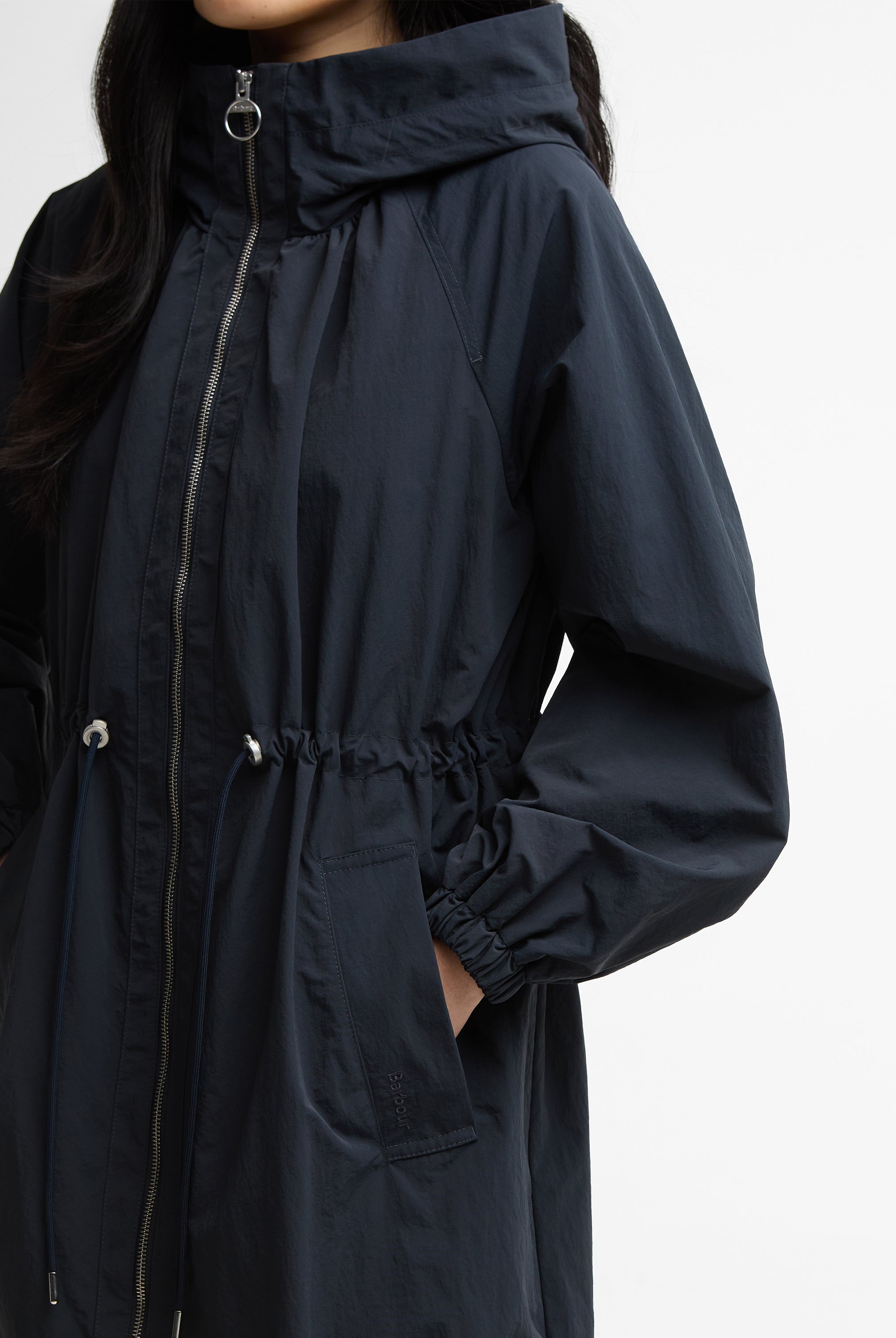 Barbour Dark Navy / Dress Navy Tartan Kempsey Showerproof Parka #Colour_Dark Navy / Dress Navy Tartan