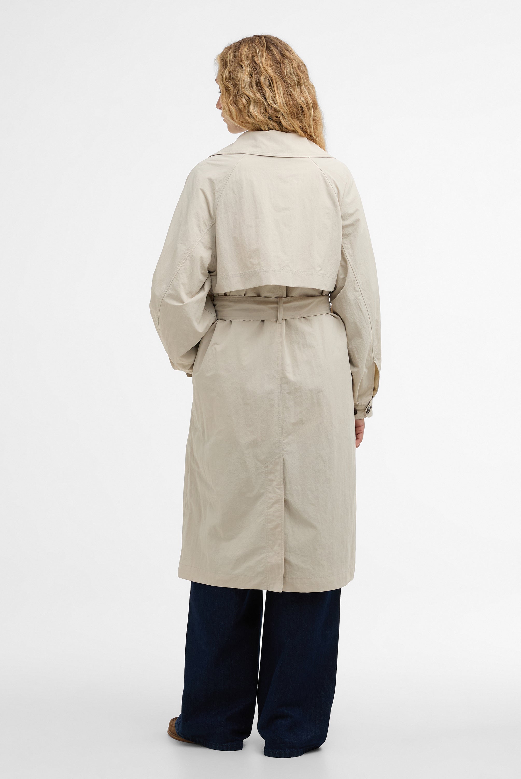 Barbour Mist/Dress Navy Tartan Layla Trench Showerproof Jacket #Colour_Mist/Dress Navy Tartan