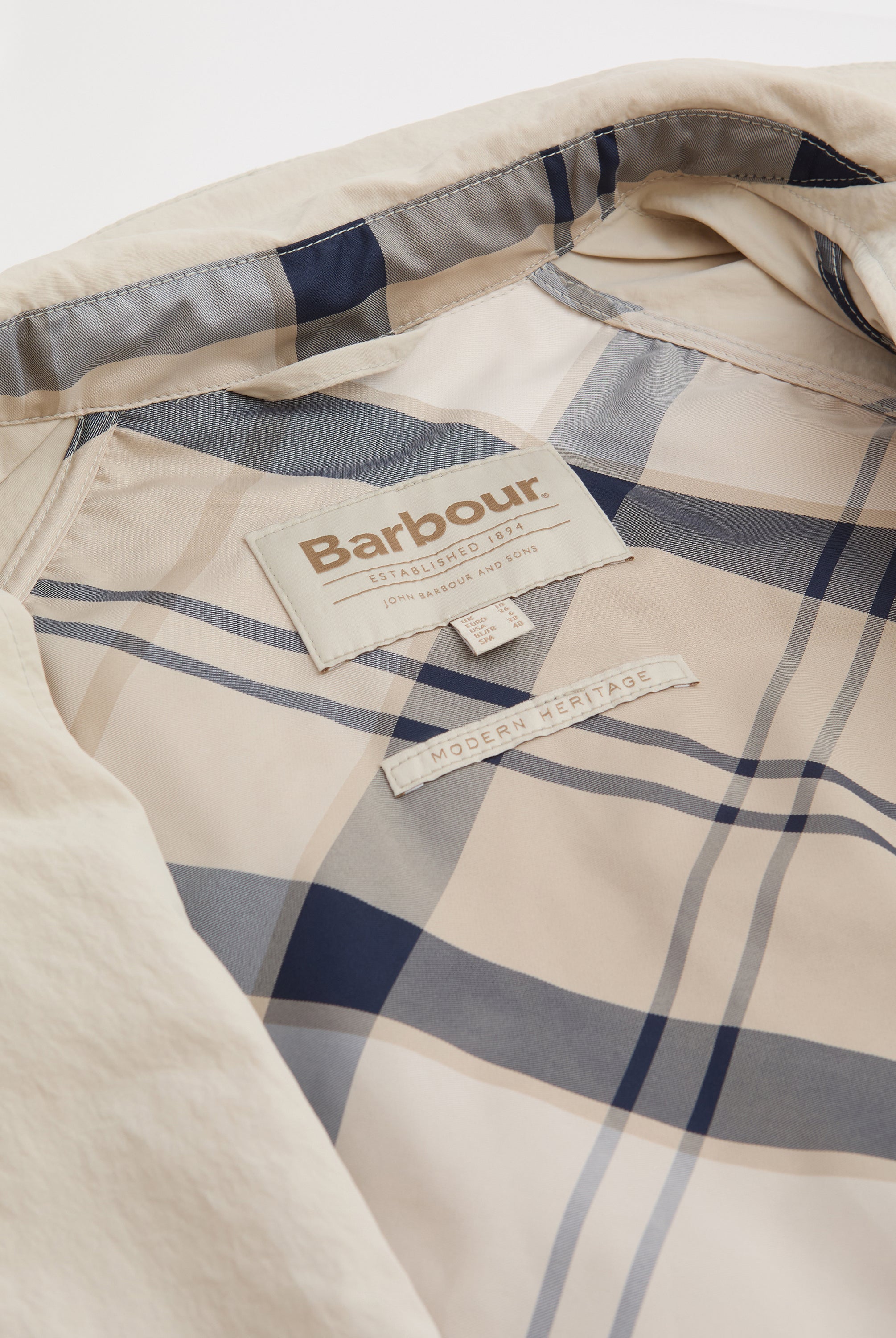 Barbour Mist/Dress Navy Tartan Layla Trench Showerproof Jacket #Colour_Mist/Dress Navy Tartan
