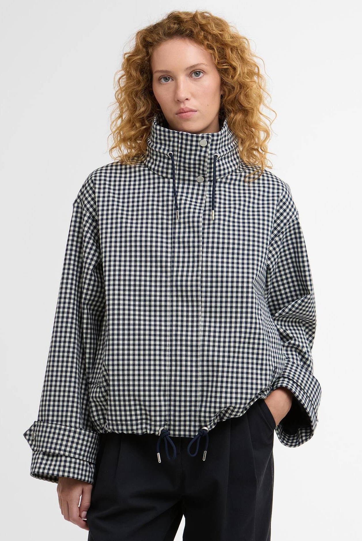 Barbour Navy Gingham Bronwyn Check Showerproof Jacket #Colour_Navy Gingham