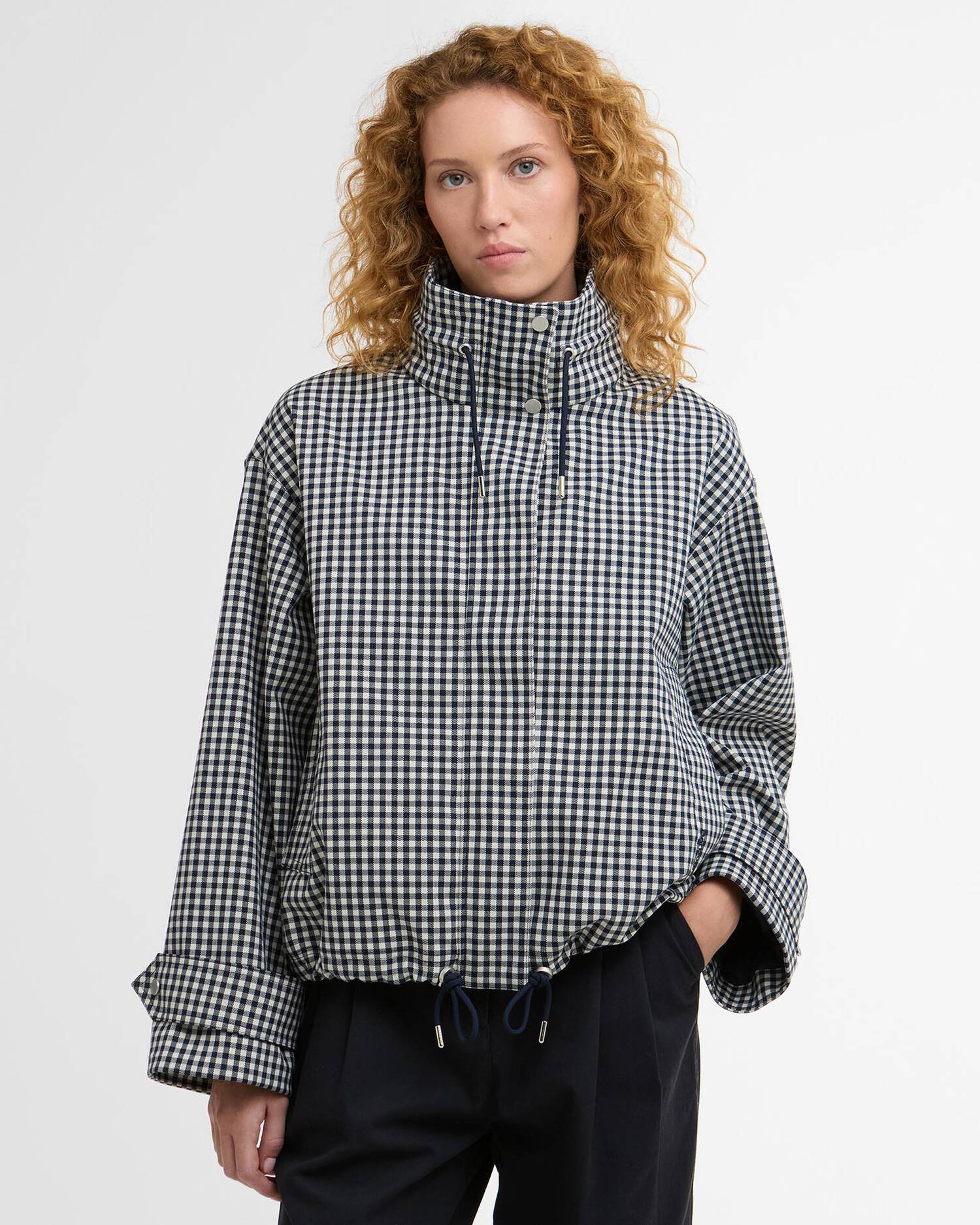 Barbour Navy Gingham Bronwyn Check Showerproof Jacket #Colour_Navy Gingham