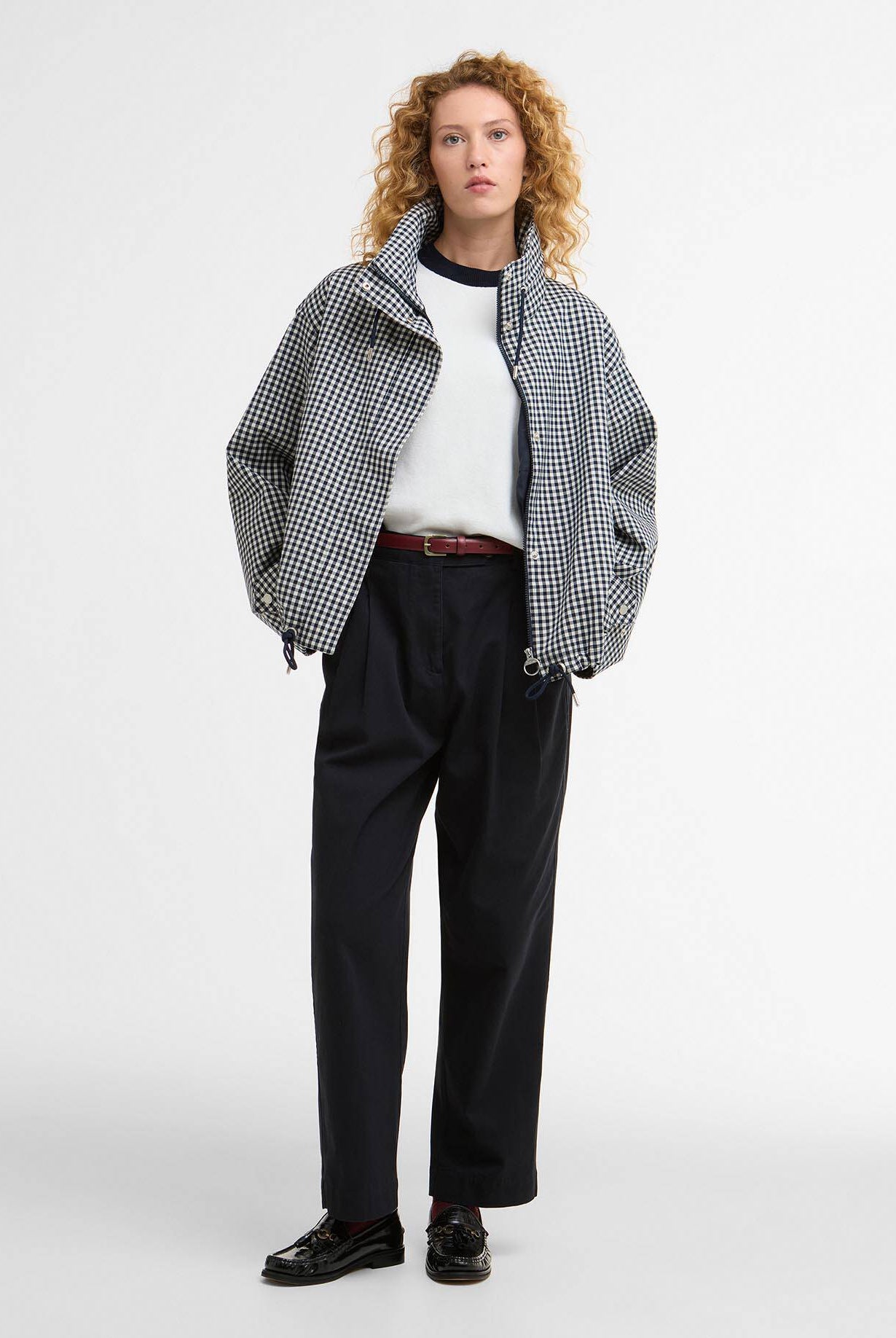 Barbour Navy Gingham Bronwyn Check Showerproof Jacket #Colour_Navy Gingham
