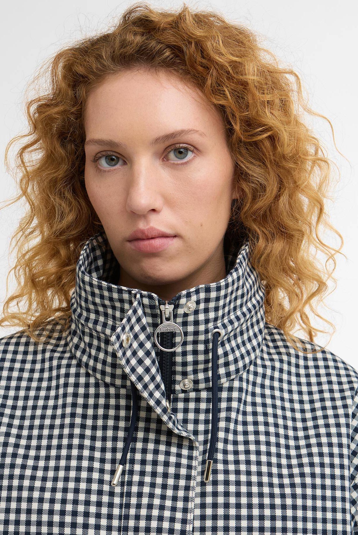 Barbour Navy Gingham Bronwyn Check Showerproof Jacket #Colour_Navy Gingham