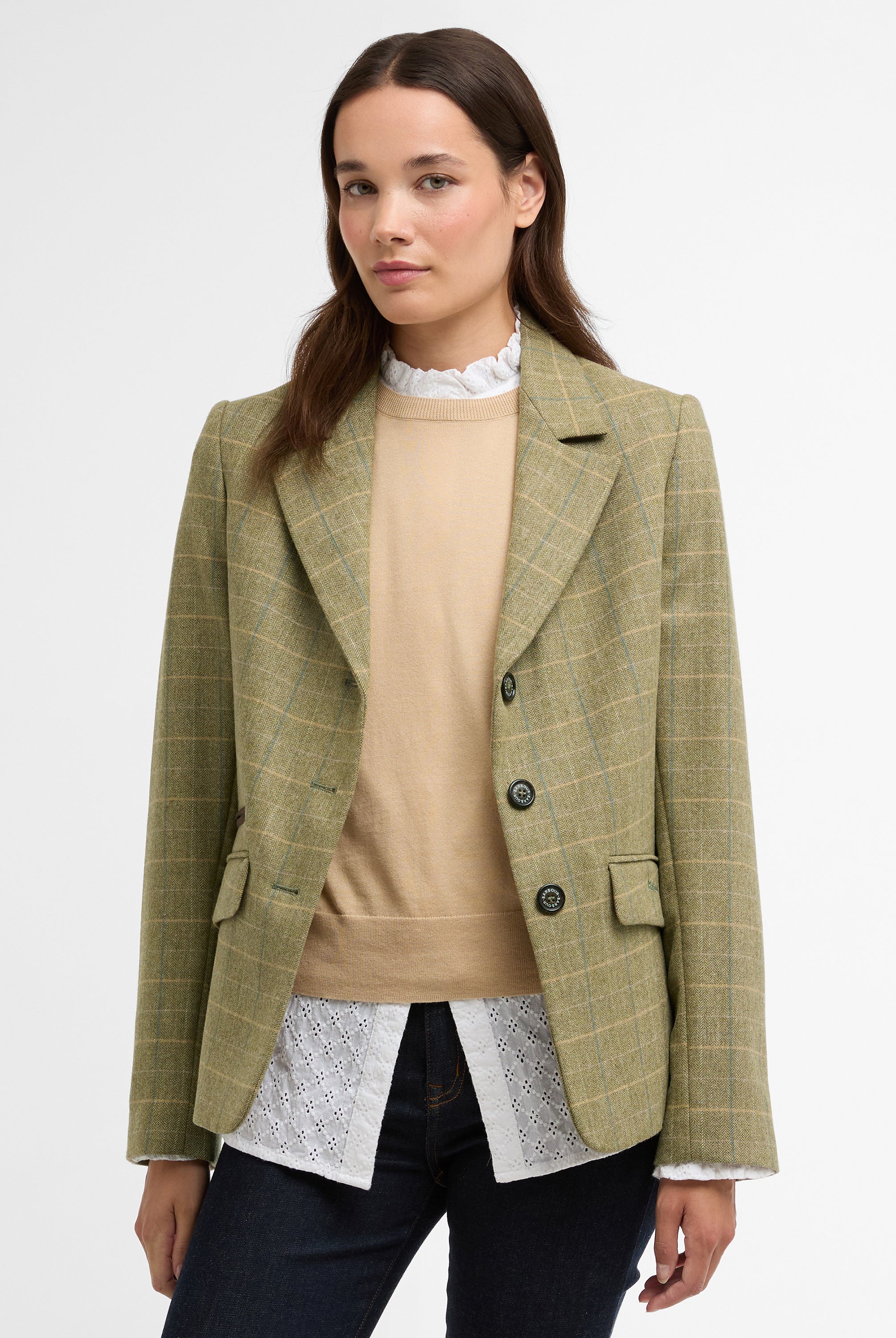 Barbour Light Olive Check Lupin Tailored Jacket #Colour_Light Olive Check