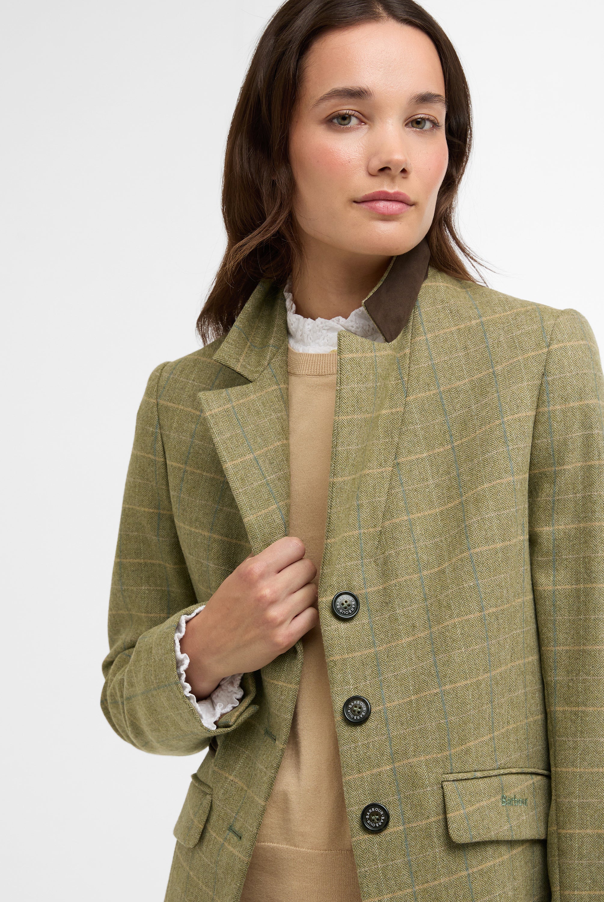 Barbour Light Olive Check Lupin Tailored Jacket #Colour_Light Olive Check