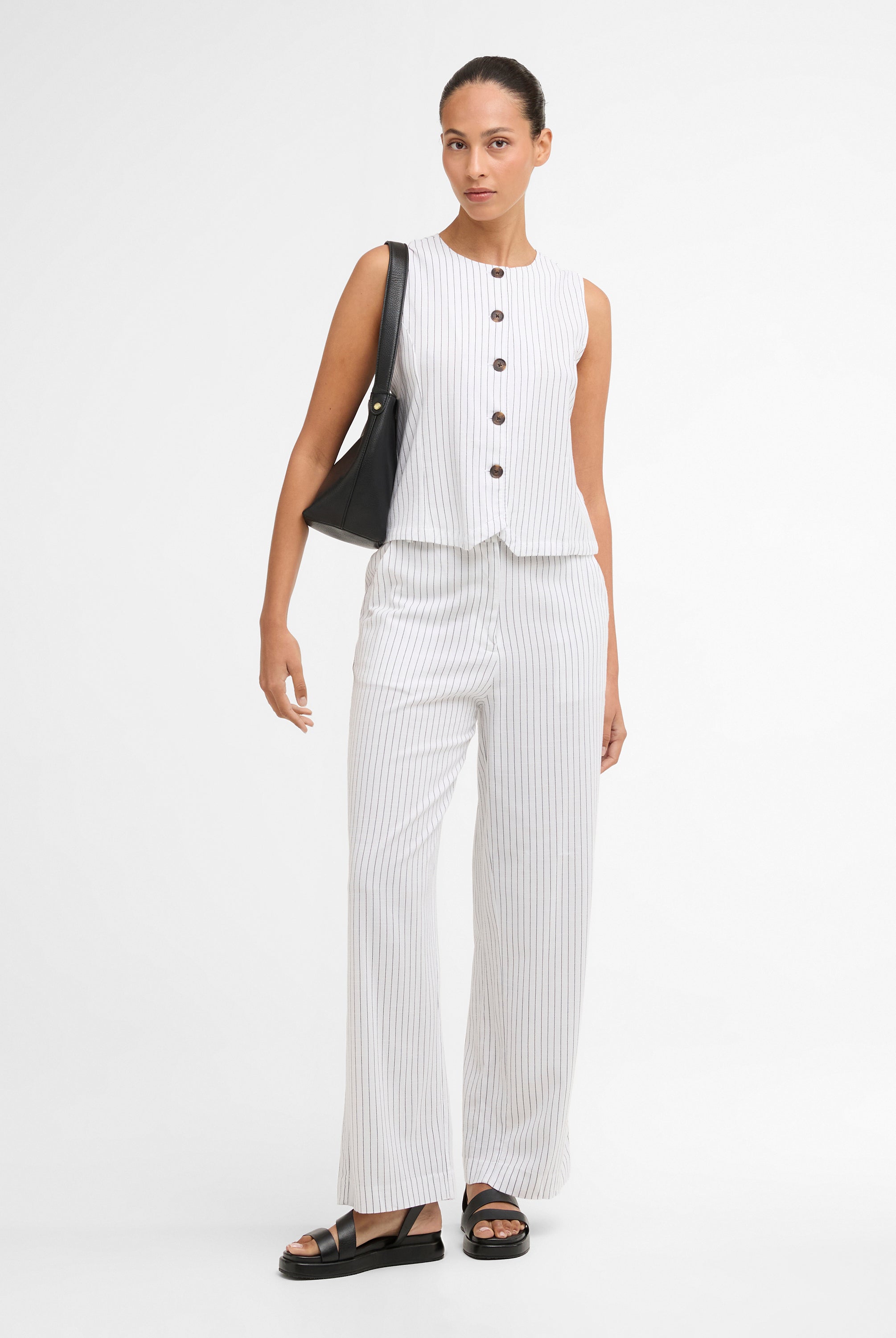 Barbour White/Dark Navy Stripe Sloane Trousers #Colour_White/Dark Navy Stripe