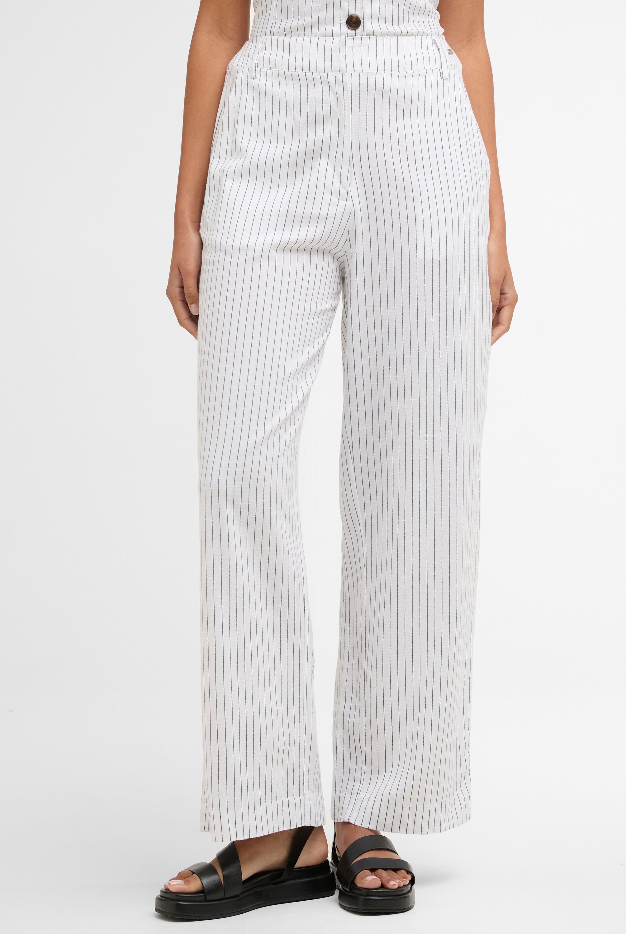 Barbour White/Dark Navy Stripe Sloane Trousers #Colour_White/Dark Navy Stripe