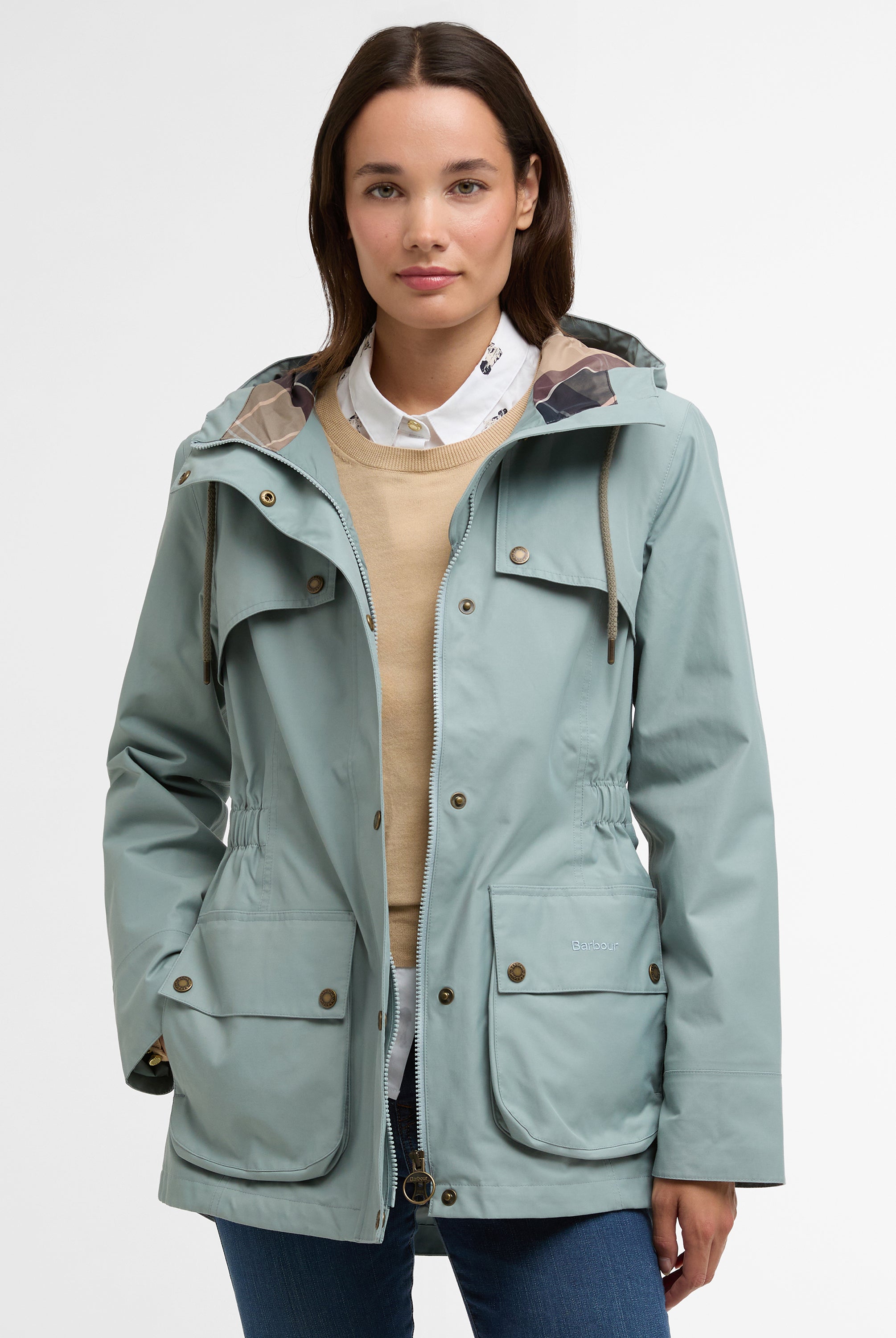 Barbour Blue Sage/Gardenia Maple Waterproof Jacket #Colour_Blue Sage/Gardenia