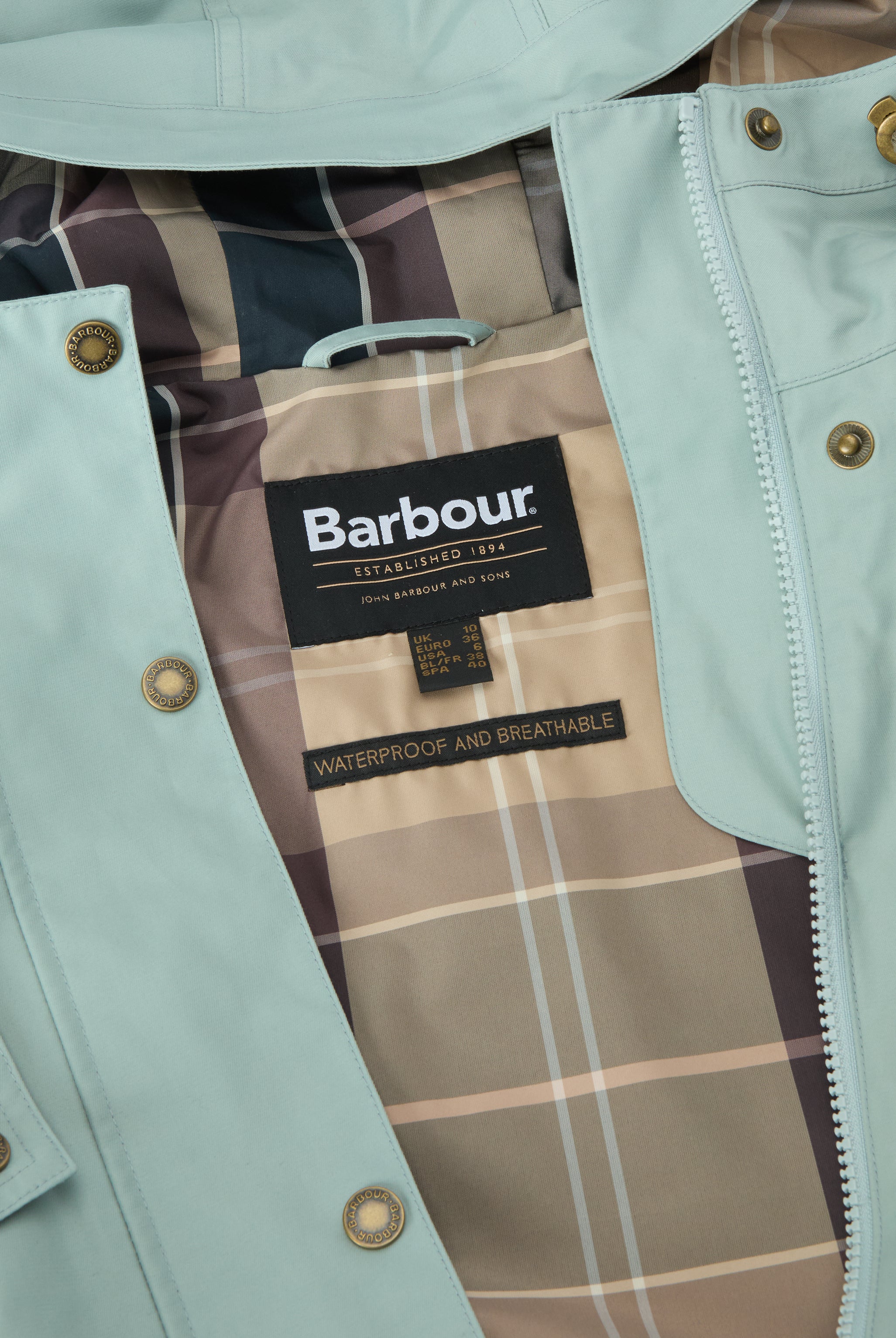 Barbour Blue Sage/Gardenia Maple Waterproof Jacket #Colour_Blue Sage/Gardenia