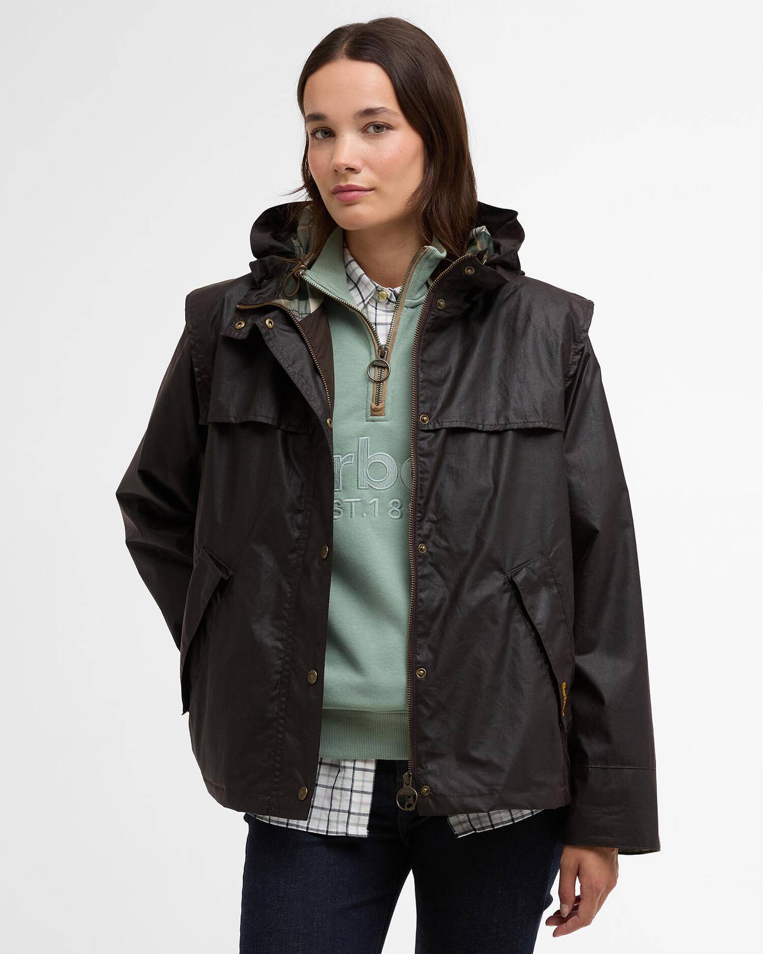 Barbour Rustic/Ancient Ornella Wax Jacket #Colour_Rustic/Ancient
