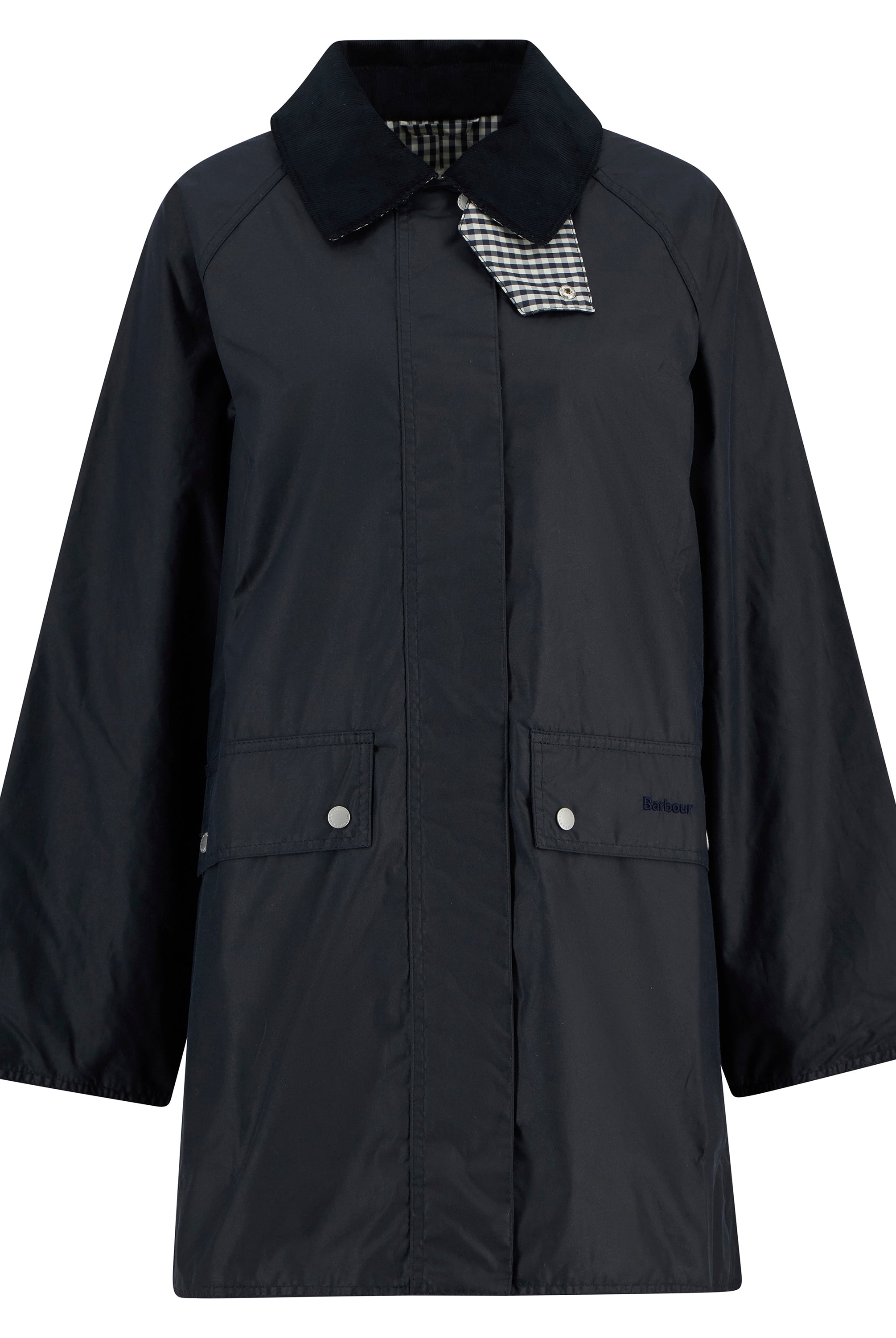 Barbour Royal Navy/Navy Gingham Check Wren Wax Jacket #Colour_Royal Navy/Navy Gingham Check