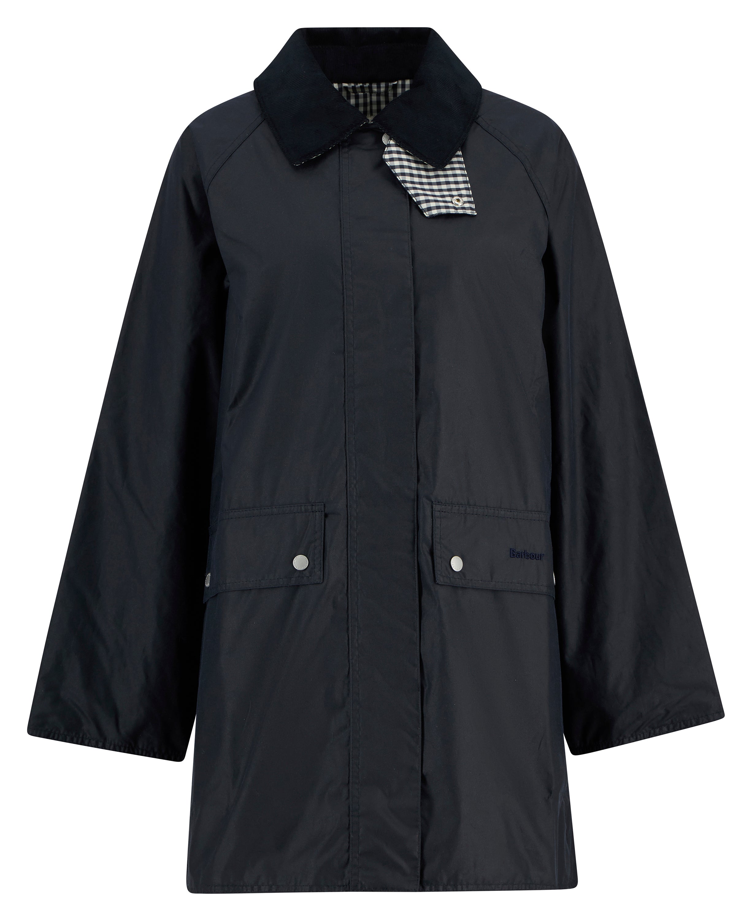 Barbour Royal Navy/Navy Gingham Check Wren Wax Jacket #Colour_Royal Navy/Navy Gingham Check