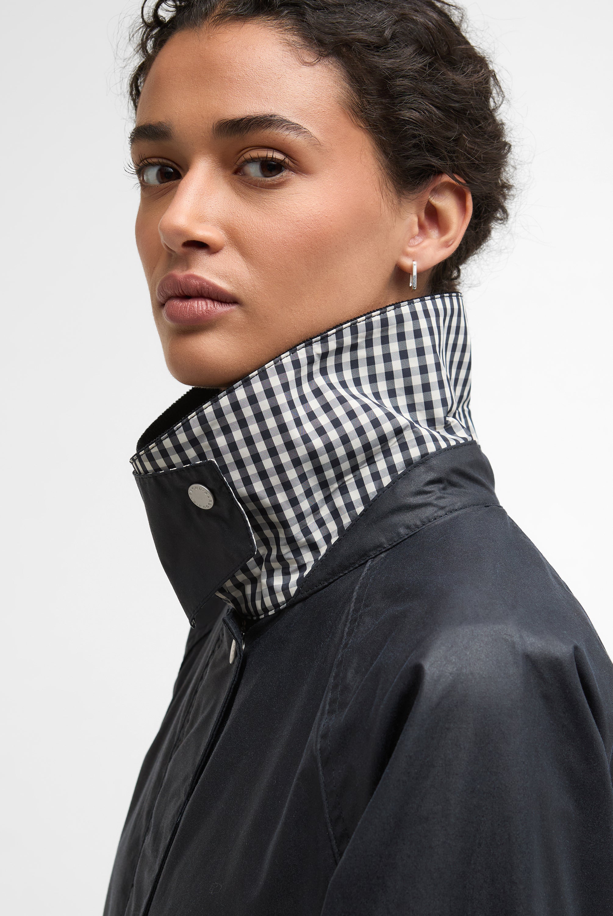 Barbour Royal Navy/Navy Gingham Check Wren Wax Jacket #Colour_Royal Navy/Navy Gingham Check