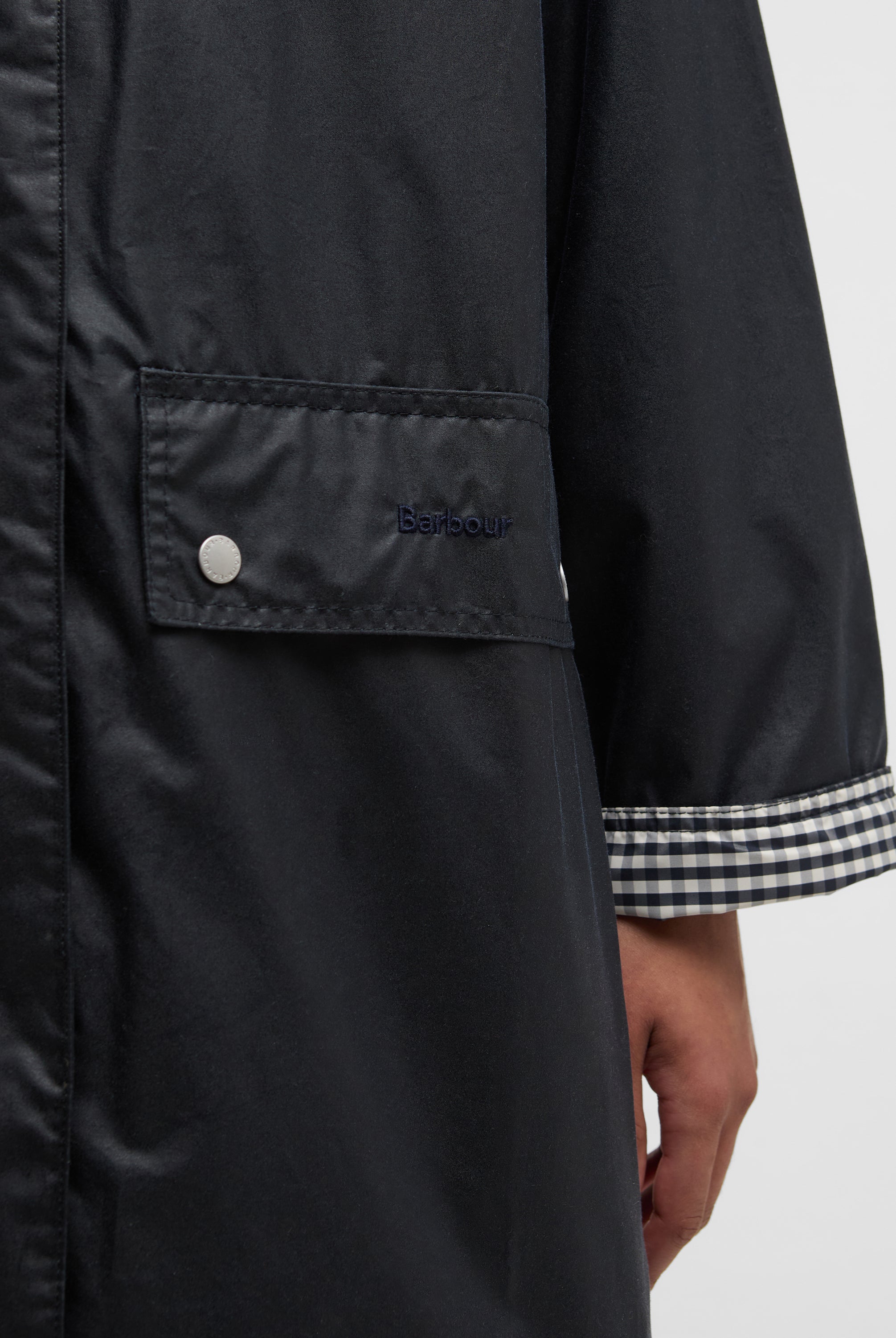 Barbour Royal Navy/Navy Gingham Check Wren Wax Jacket #Colour_Royal Navy/Navy Gingham Check