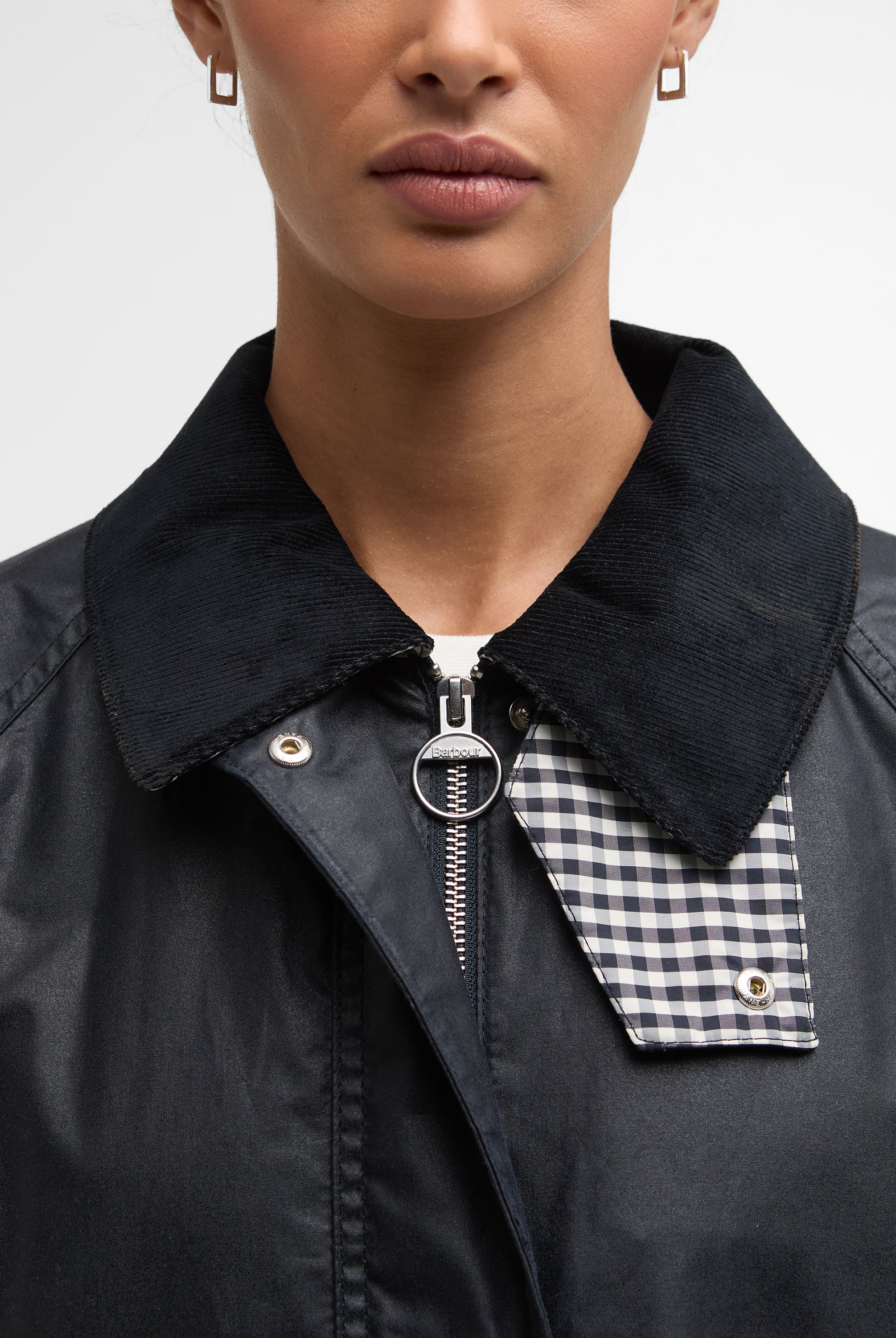 Barbour Royal Navy/Navy Gingham Check Wren Wax Jacket #Colour_Royal Navy/Navy Gingham Check