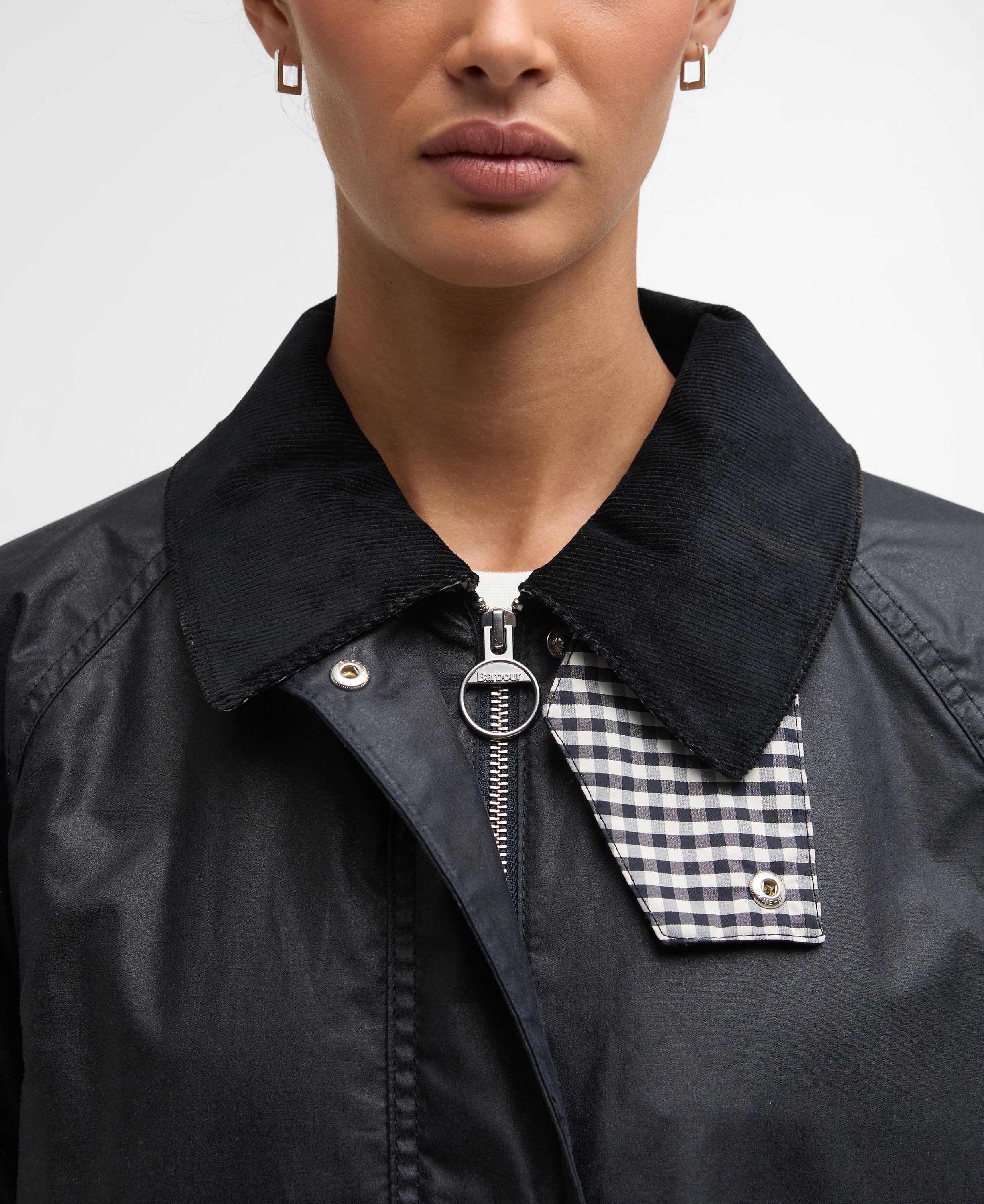 Barbour Royal Navy/Navy Gingham Check Wren Wax Jacket #Colour_Royal Navy/Navy Gingham Check
